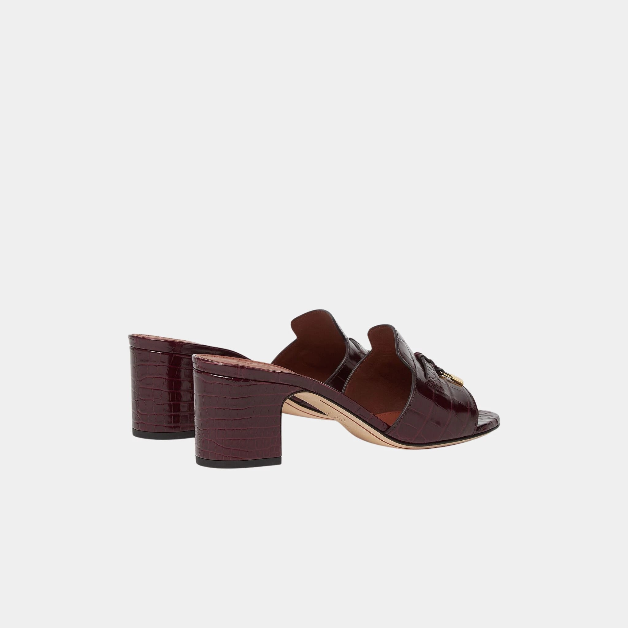 Loro Piana Summer Charms Heeled Sandal in Crocodile Leather, Oxblood, Back