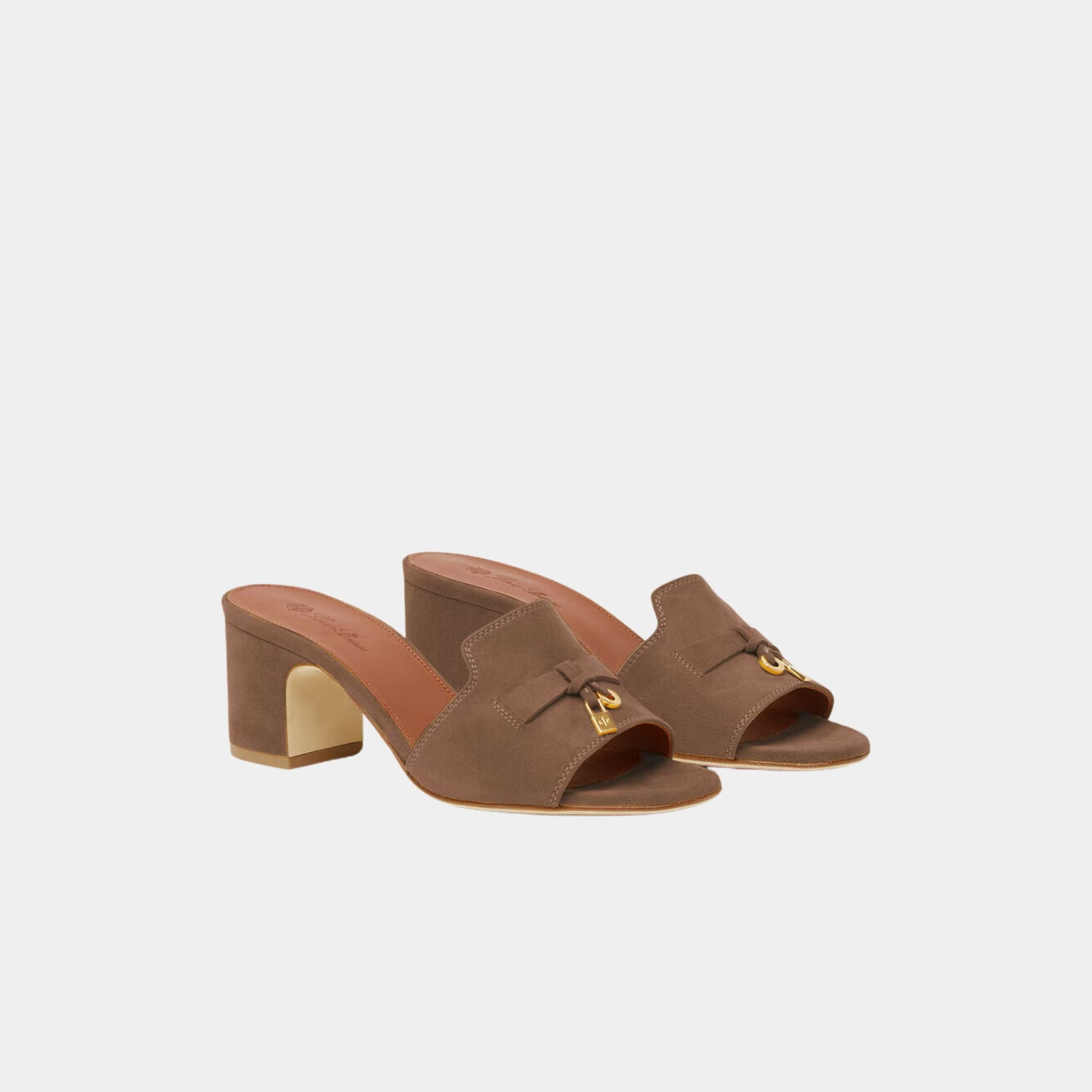 Loro Piana Summer Charms Heeled Sandal, Driftwood Brown, Front