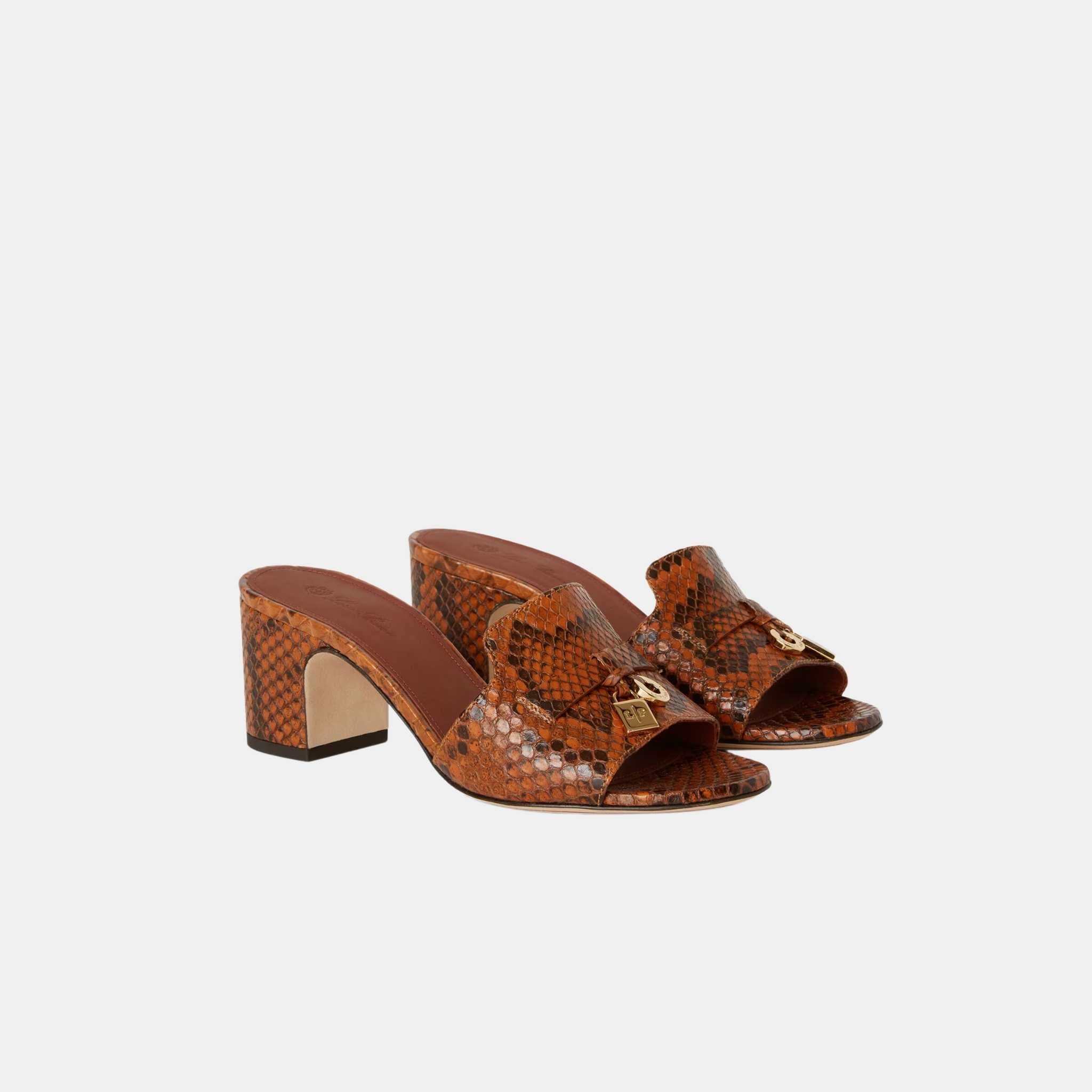 Loro Piana Summer Charms Heeled Sandal Matte Python Leather, Ombre Leather, Front