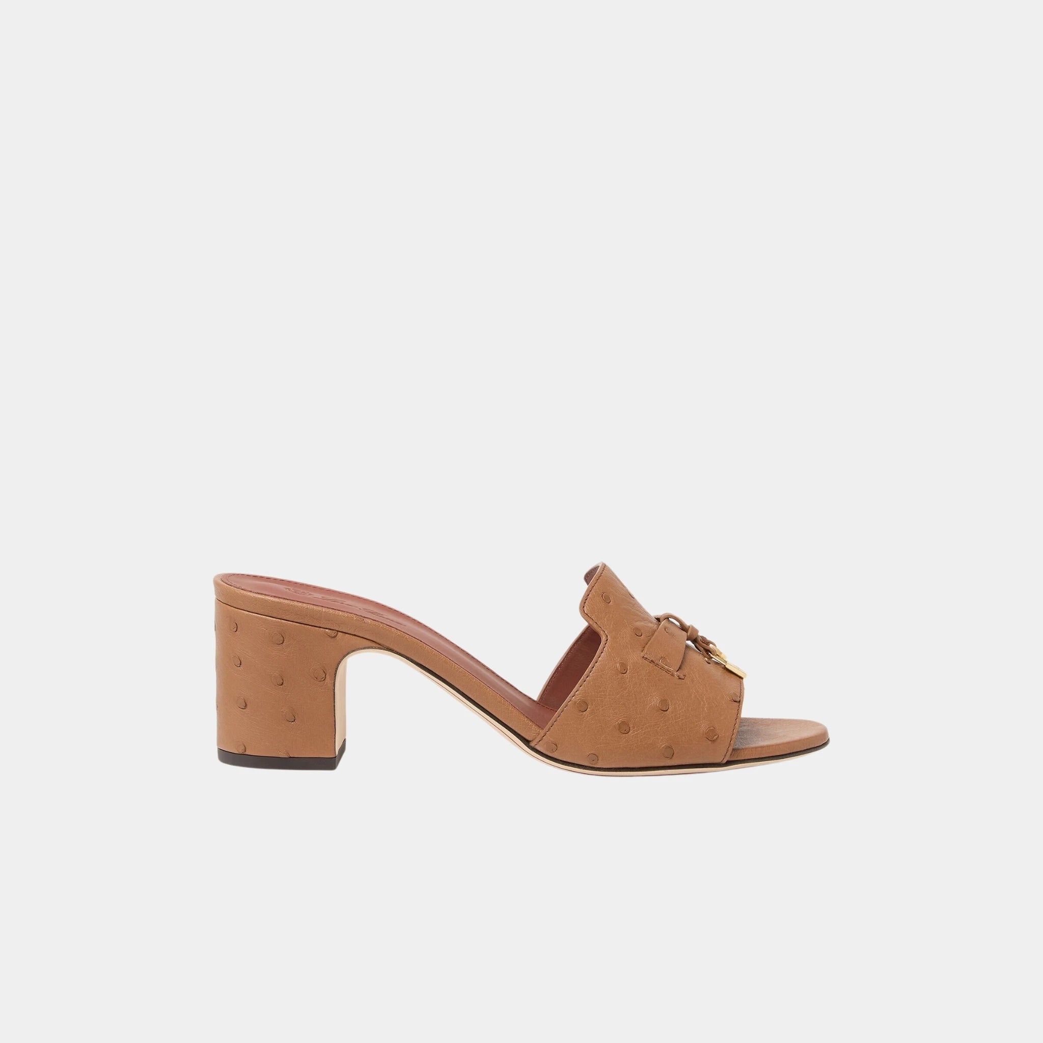 Loro Piana Summer Charms Heeled Sandal Ostrich Leather, Colour Vicuna, Side
