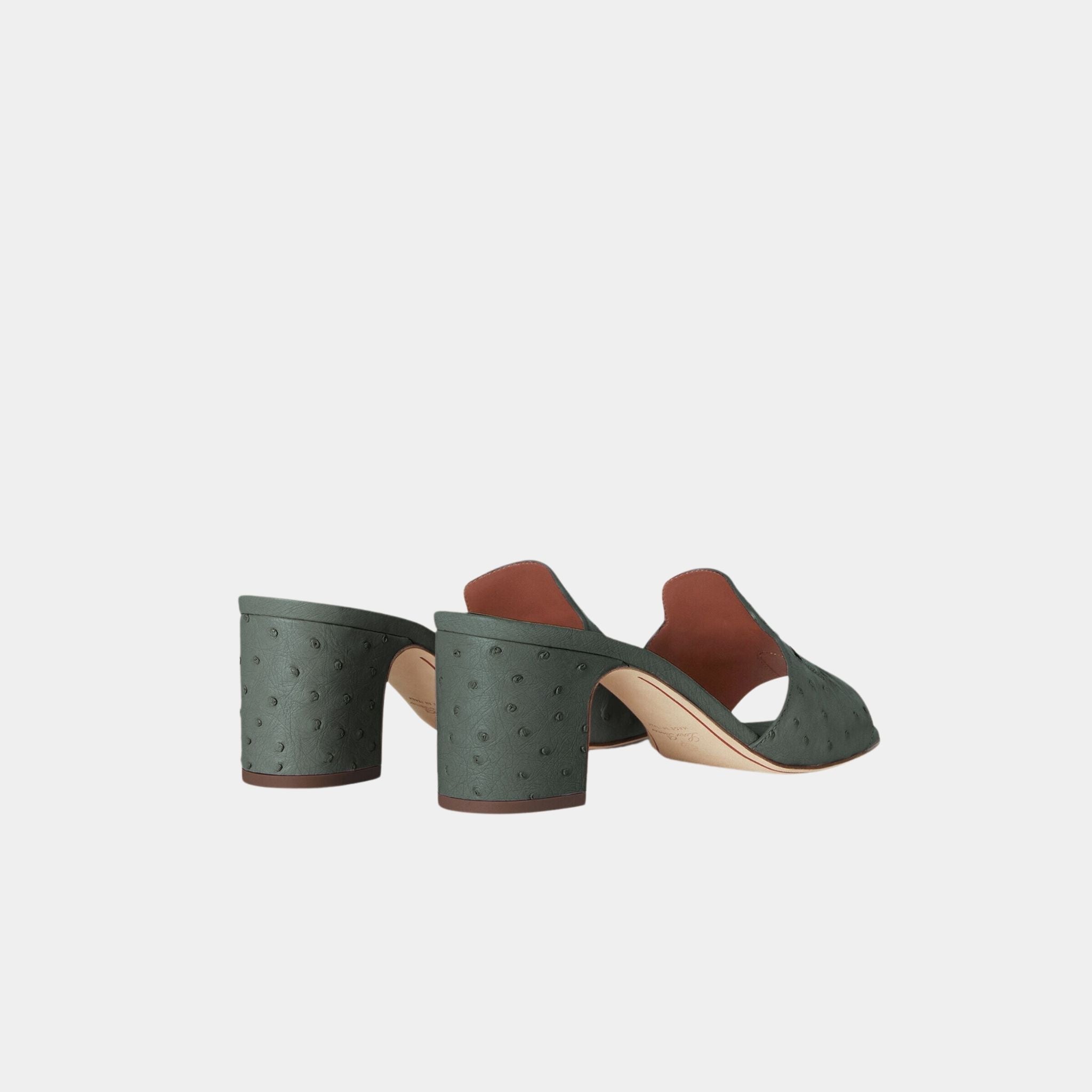 Loro Piana Summer Charms Heeled Sandal Ostrich Leather, Forest, Sun Gold, Back