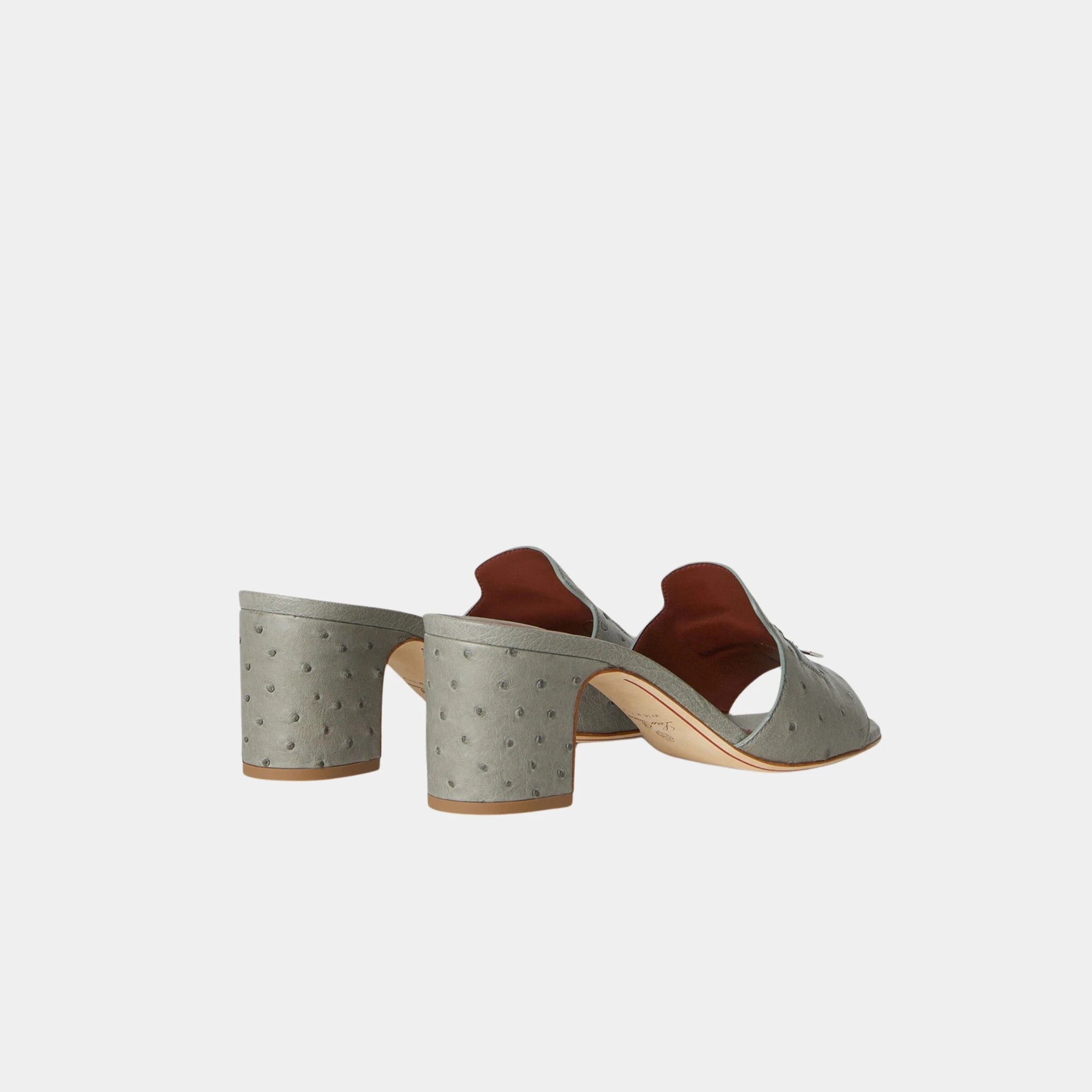 Loro Piana Summer Charms Heeled Sandal Ostrich Leather, Yerba Mate, Back