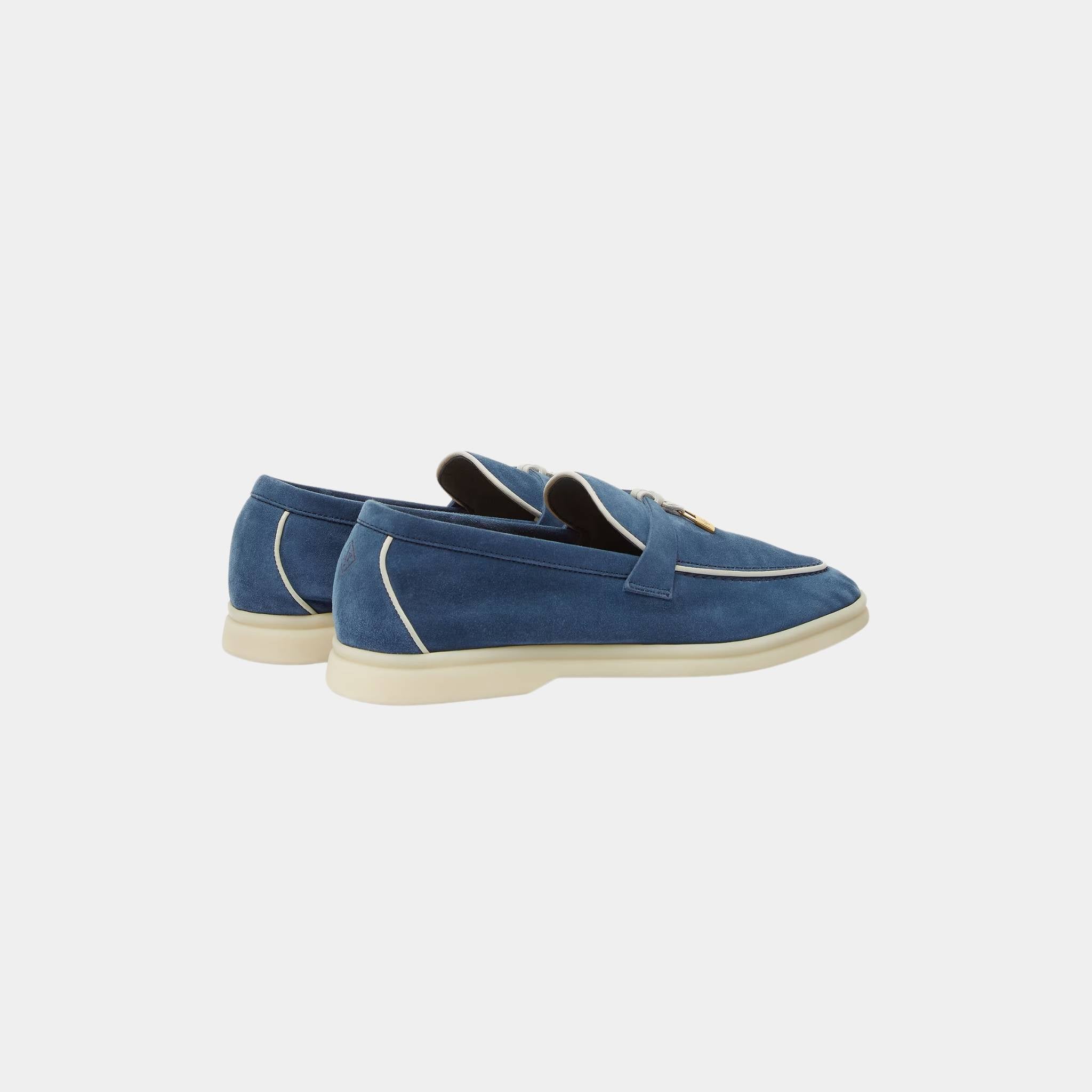 Loro Piana Summer Charms Walk Loafers In Suede Goatskin, Ocean Heart, Back