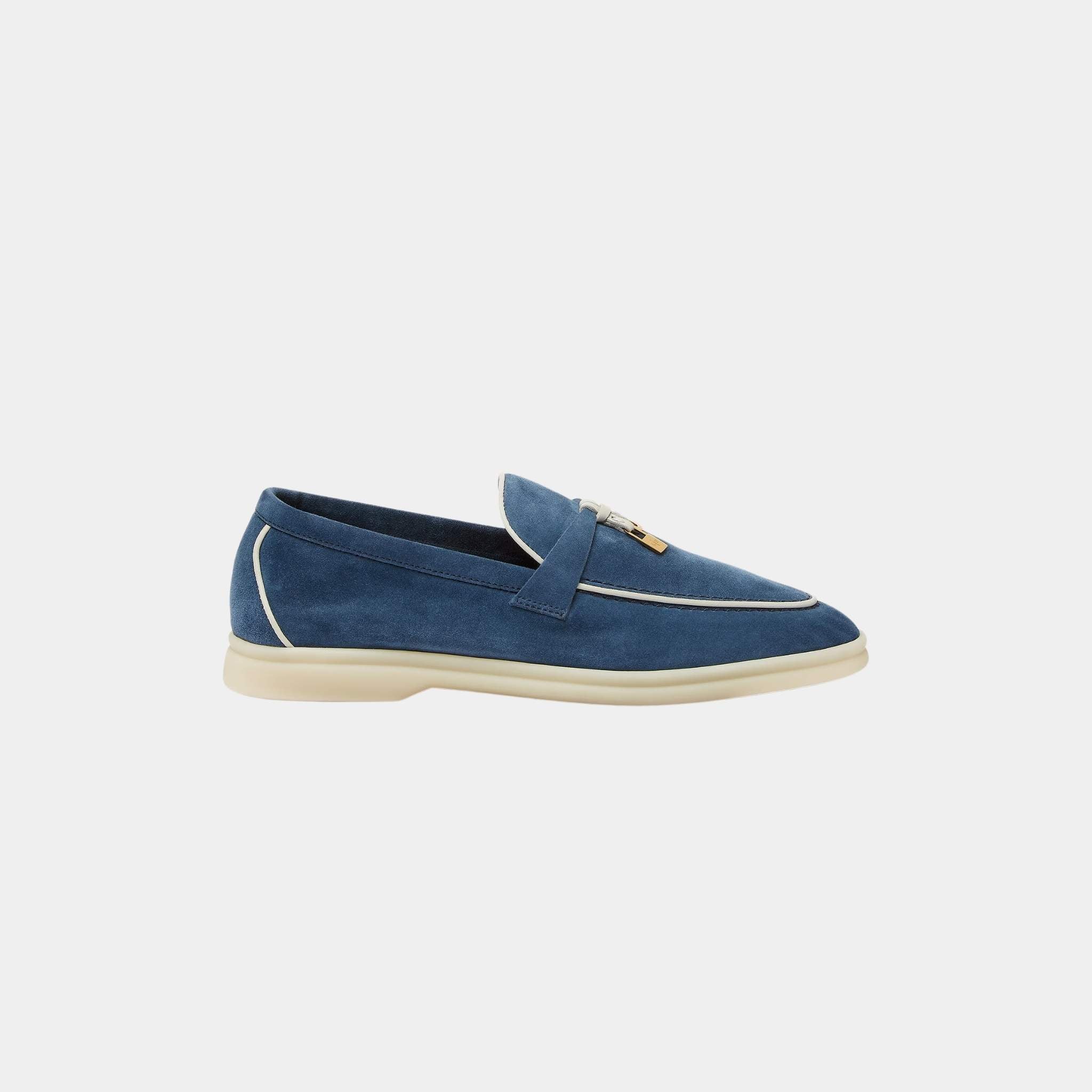 Loro Piana Summer Charms Walk Loafers In Suede Goatskin, Ocean Heart, Side