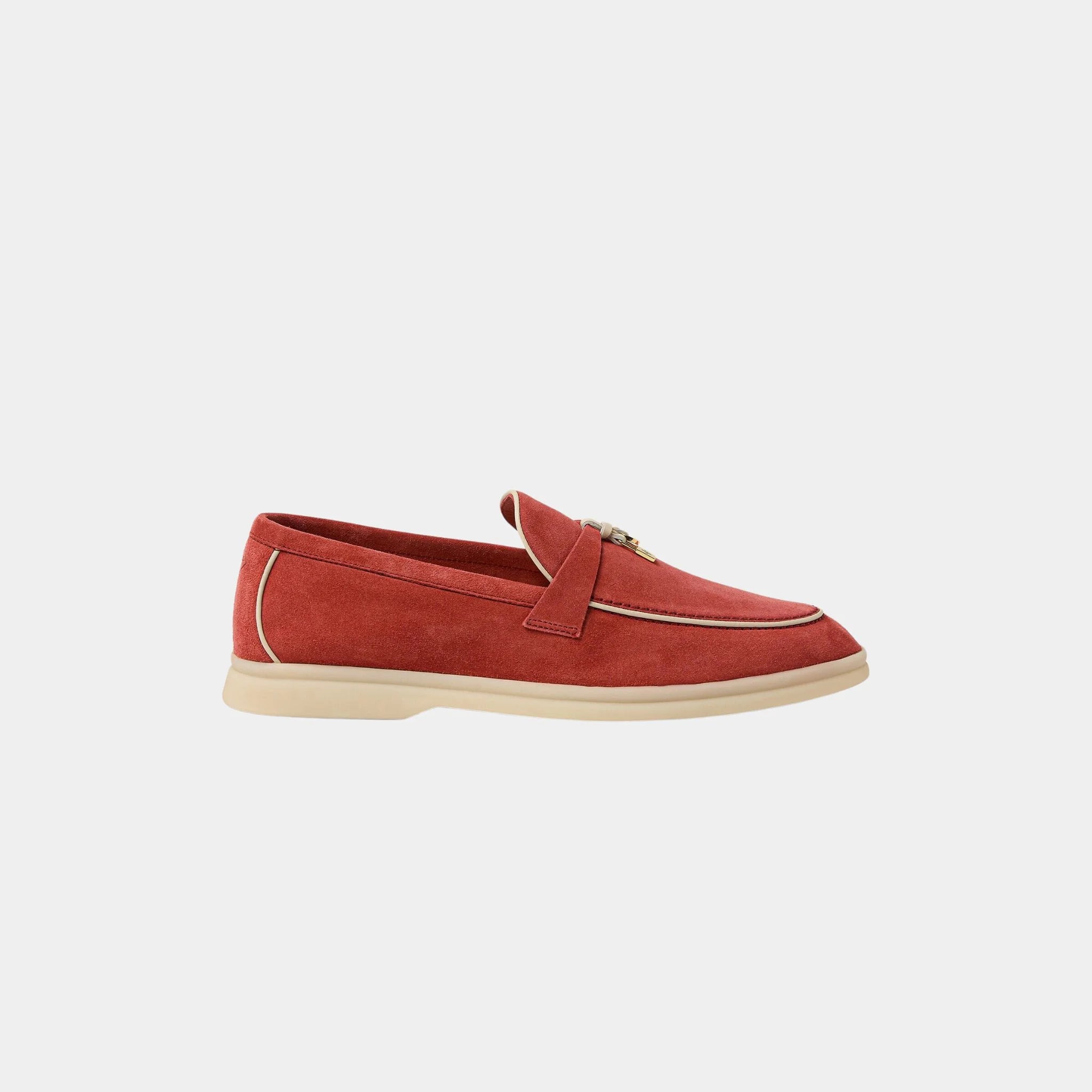 Loro Piana Summer Charms Walk Loafers In Suede Goatskin, Windsor Red, Side