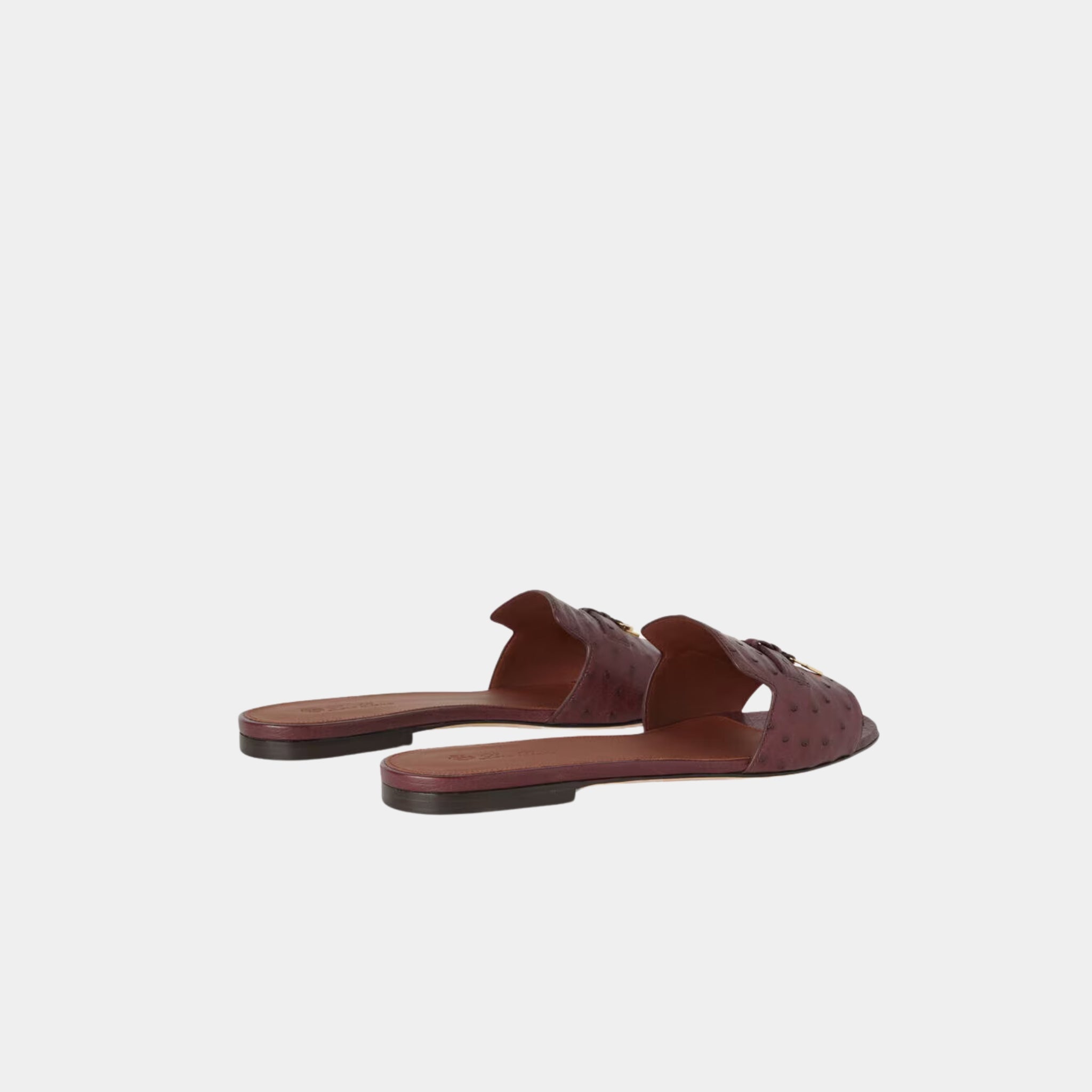 Loro Piana Summer Charms Ostrich Leather Flat Sandal, Burgundy, Sun Gold, Back