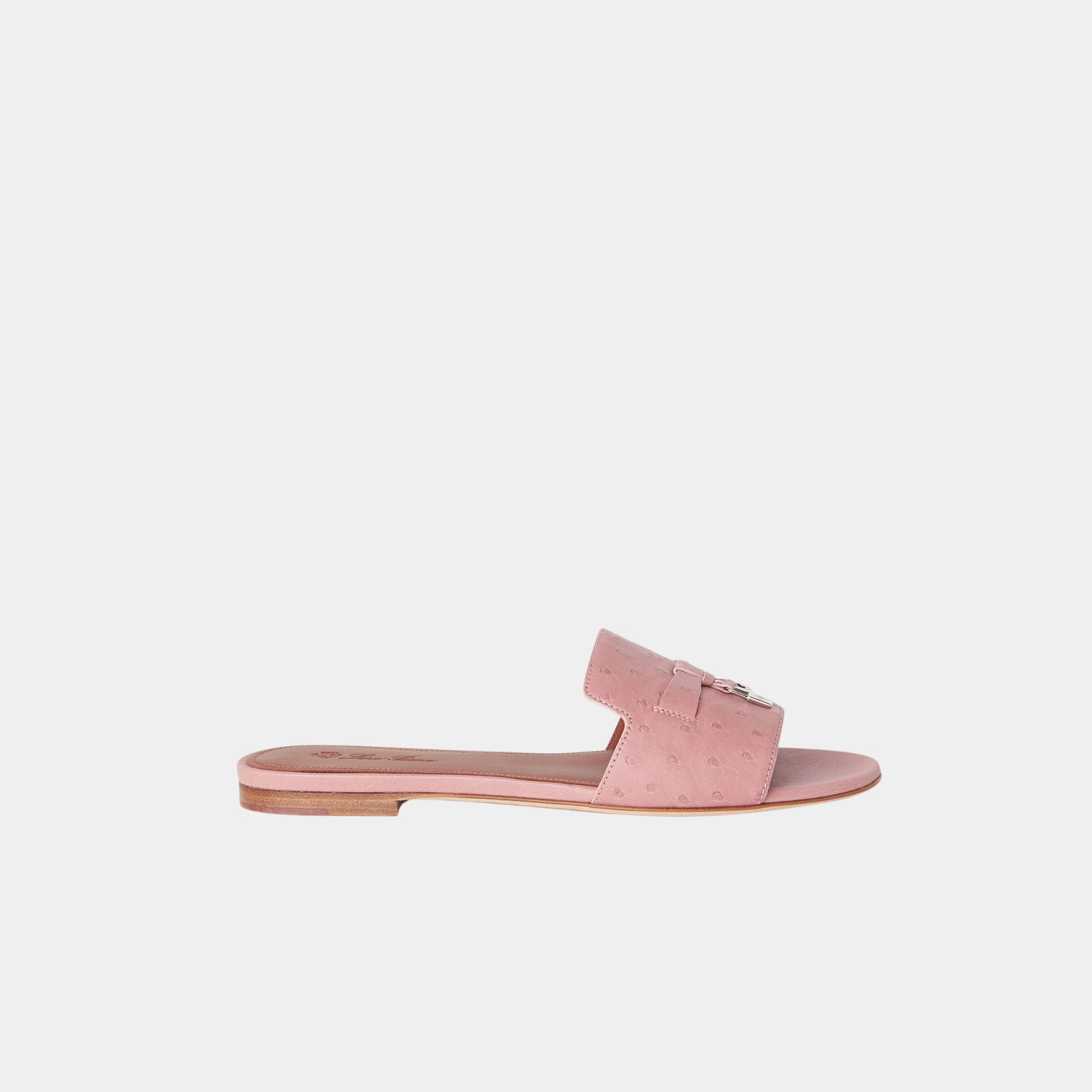 Loro Piana Summer Charms Ostrich Leather Flat Sandal, Noisette Rose, Side