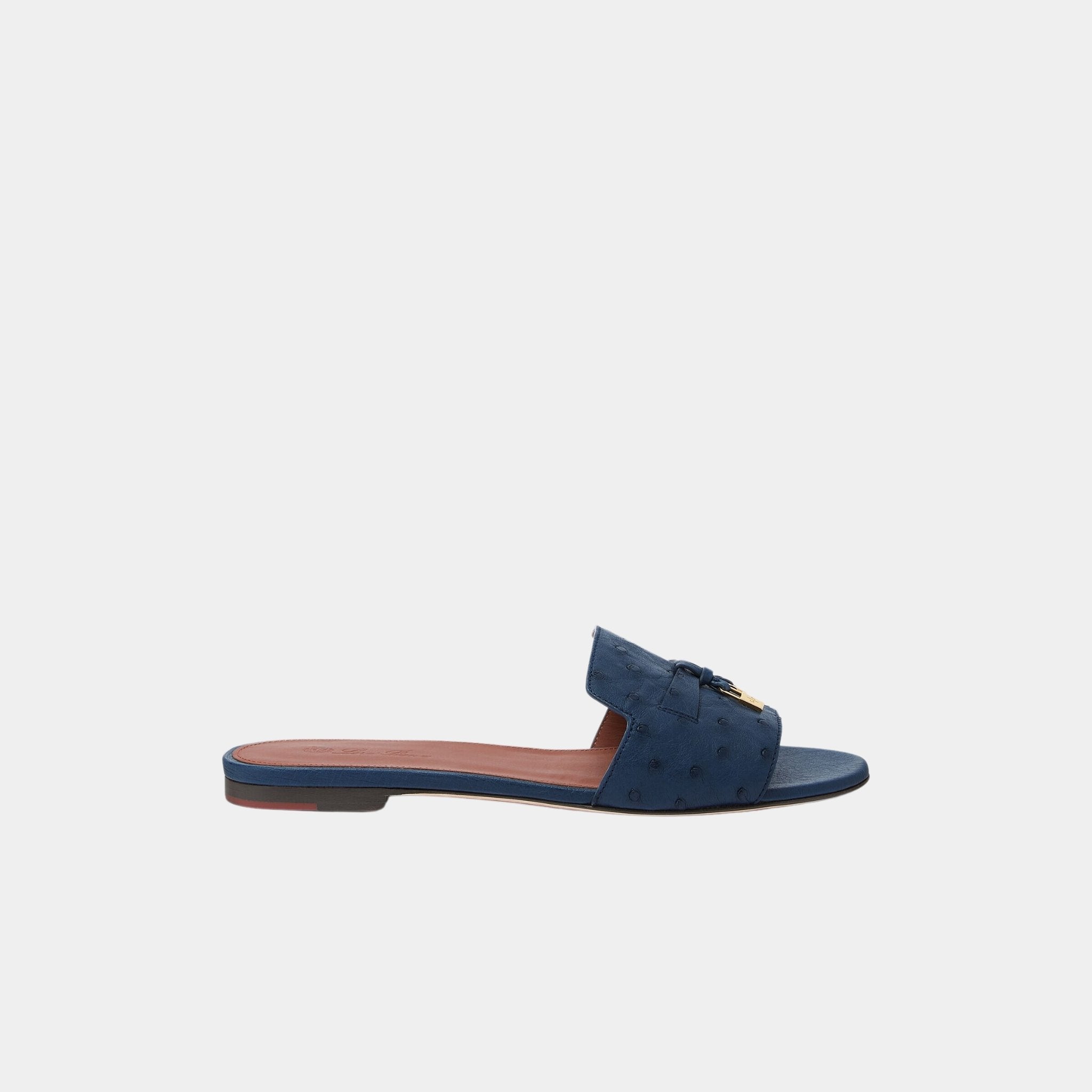 Loro Piana Summer Charms Ostrich Leather Flat Sandal, Ocean Heart, Side