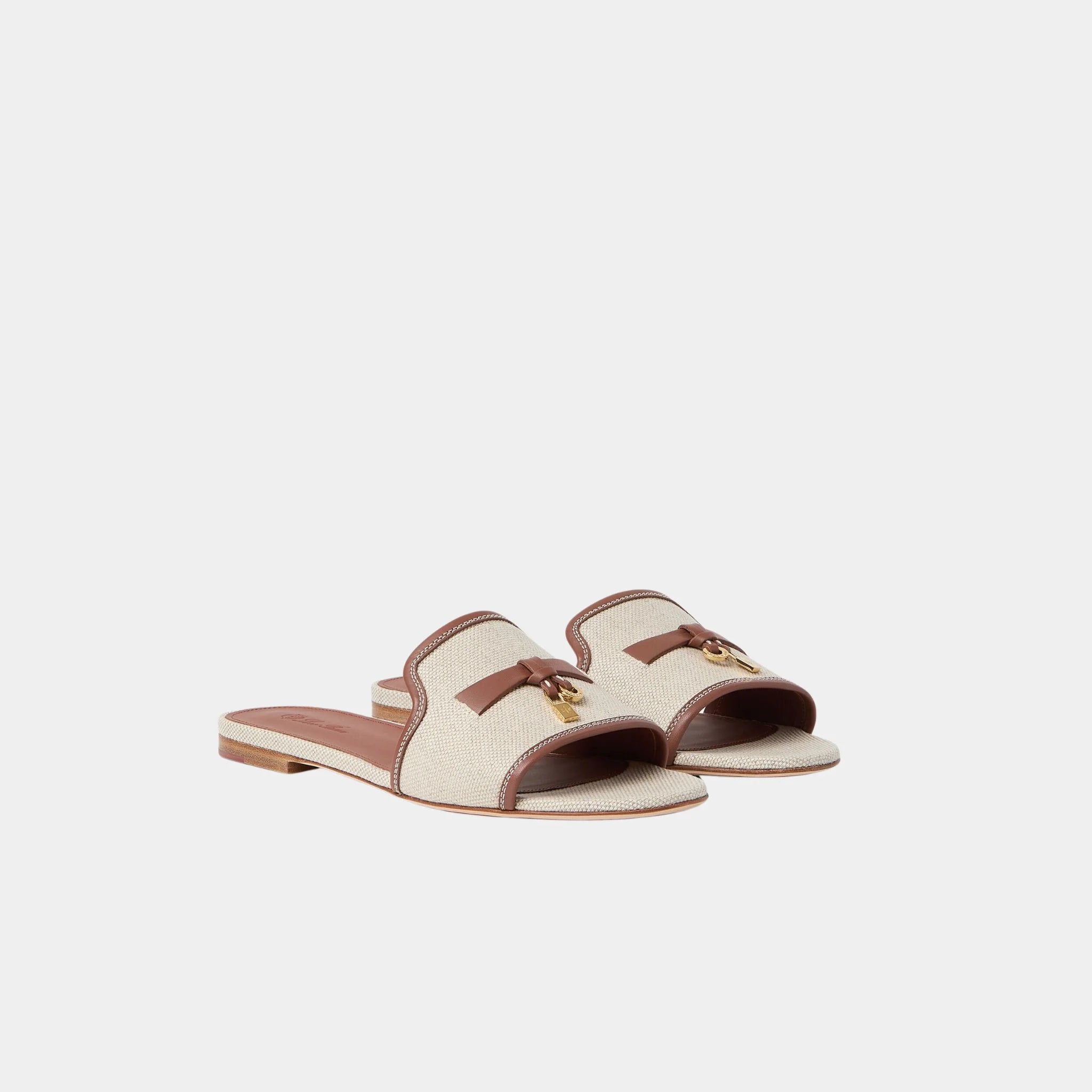Loro Piana Summer Charms Sandal in Cotton and Linen, Natural, Caramel Sugar, Front
