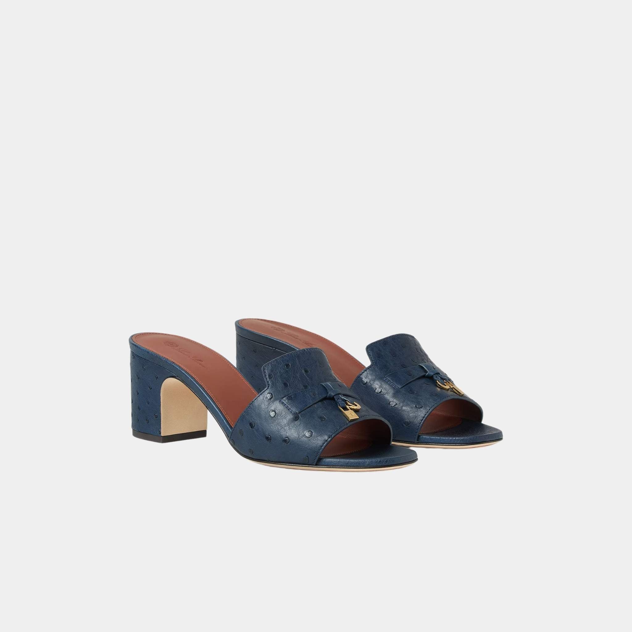 Loro Piana Summer Charms Sandal Heeled Ostrich Leather, Ocean Heart, Front