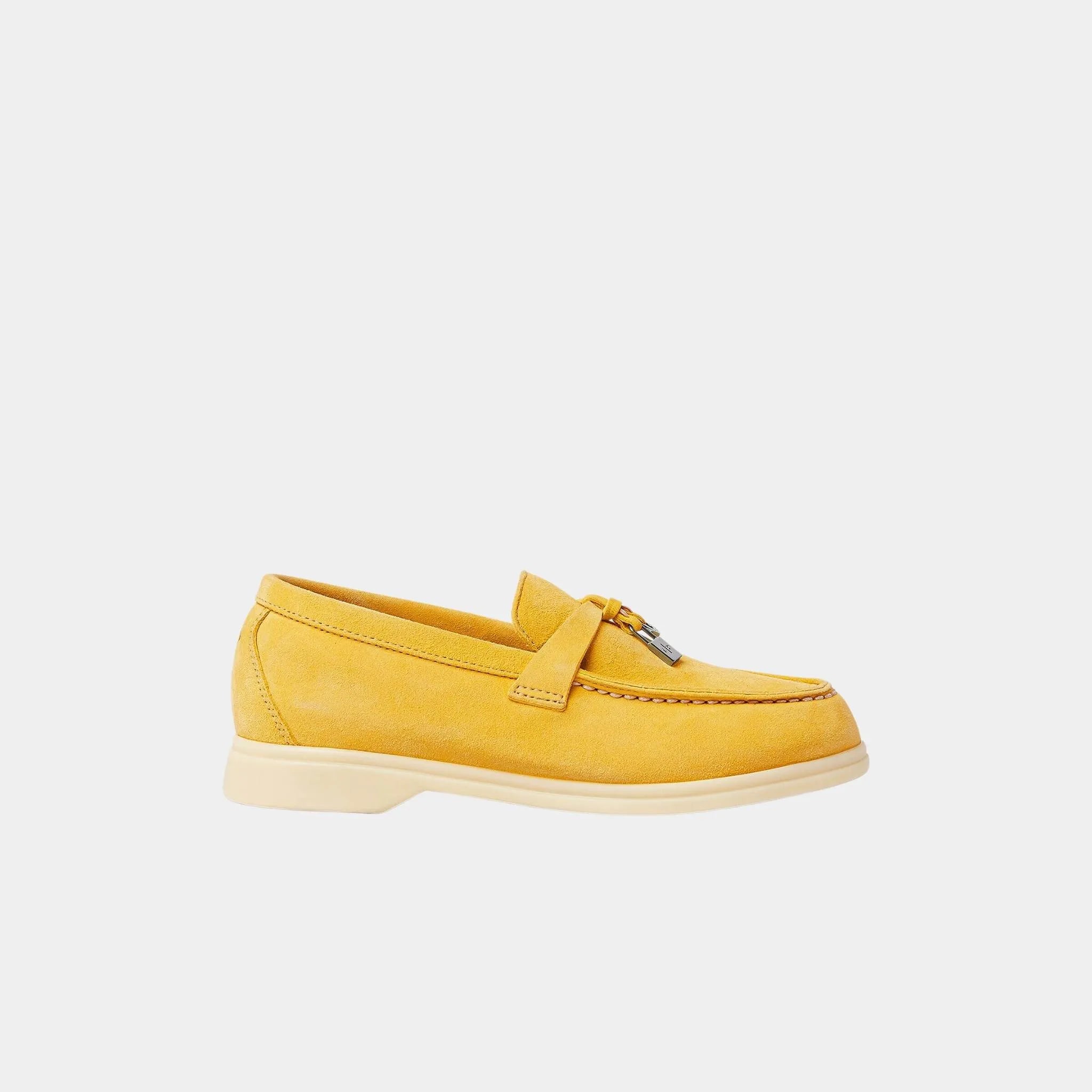 Loro Piana Kids Summer Charms Walk Loafers Suede, Aspen Gold, Side