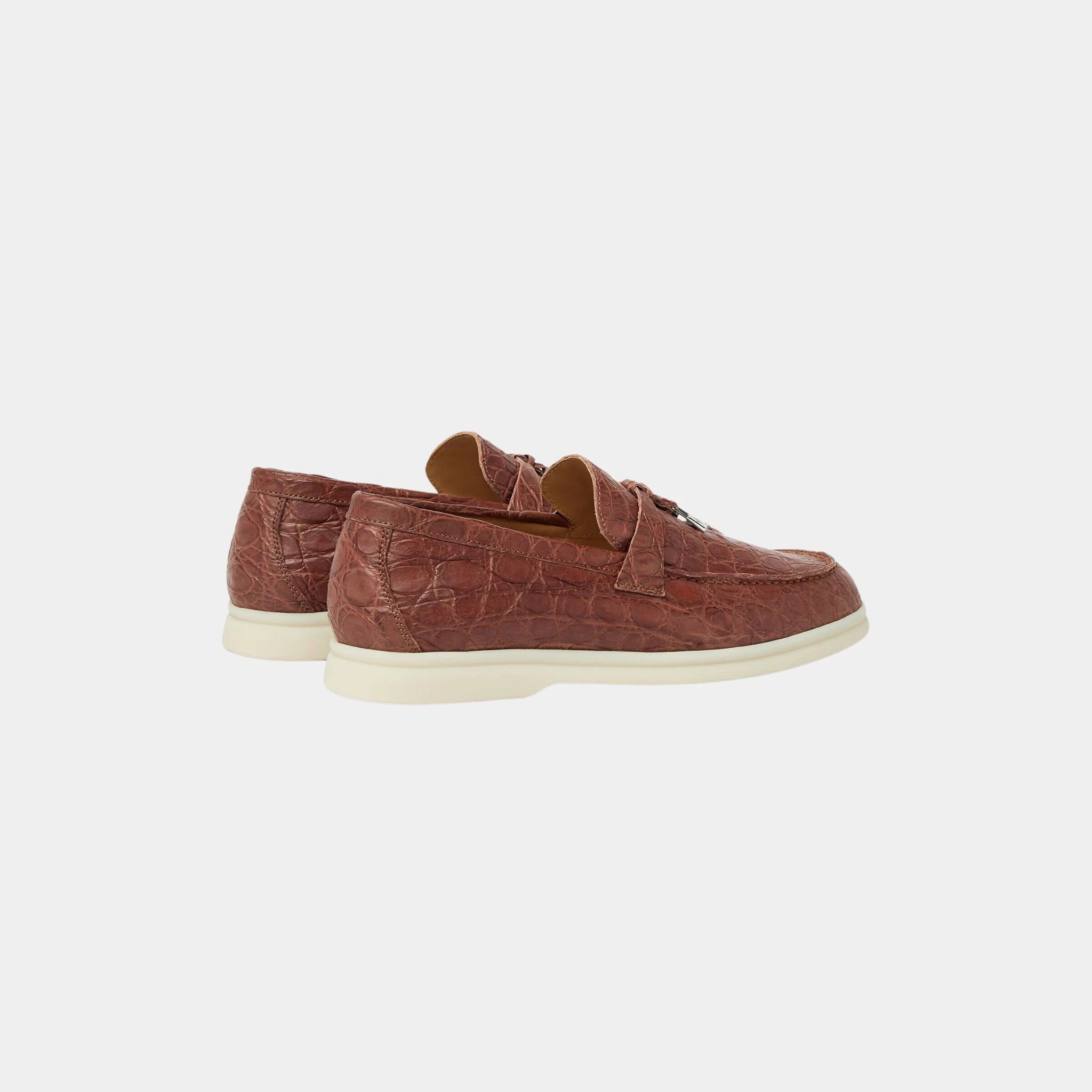 Loro Piana Summer Charms Walk Loafer in Caiman Leather, Paprika Brown, Back