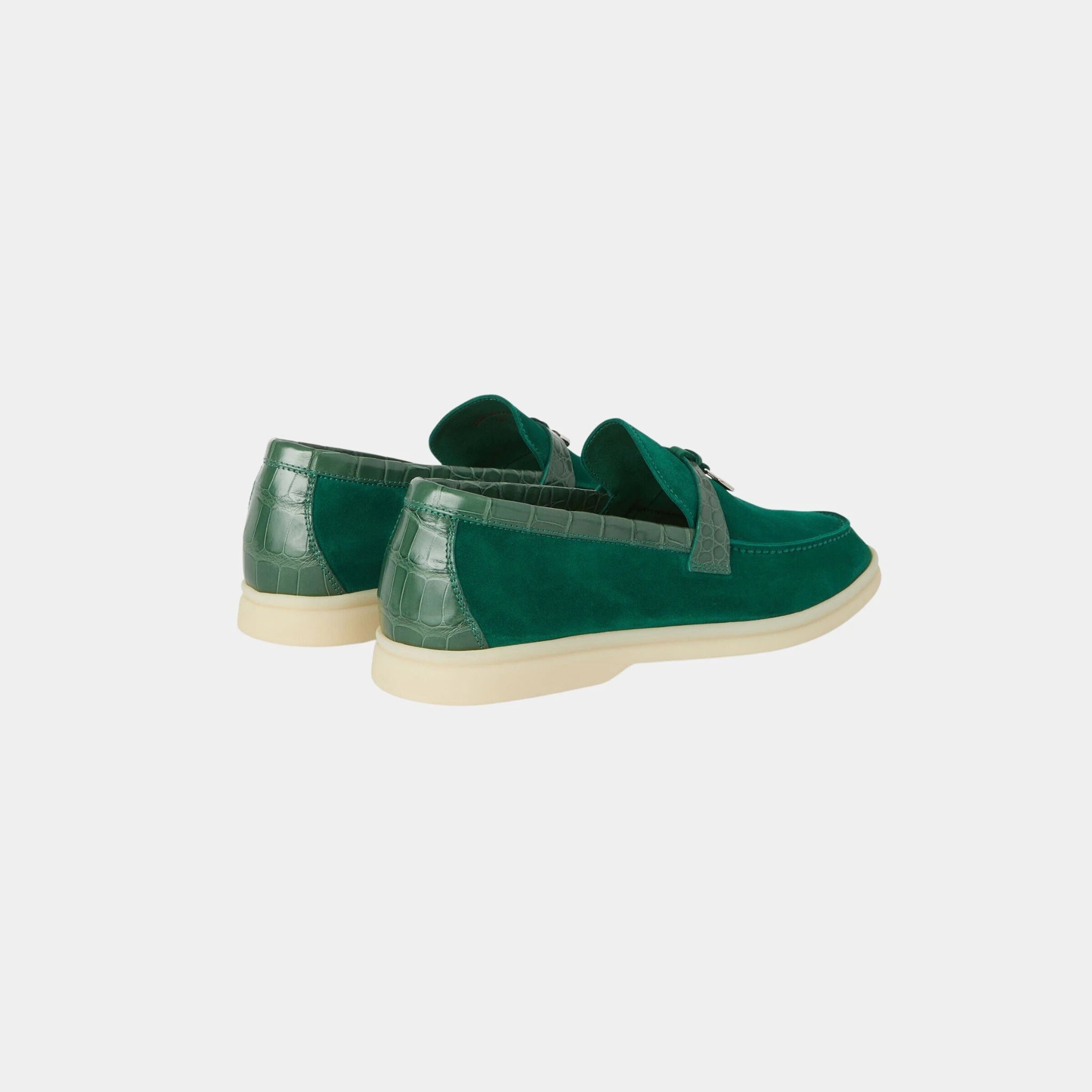 Loro PIana Summer Charms Walk Loafer Suede with Alligator Skin, Baobab Green, Back