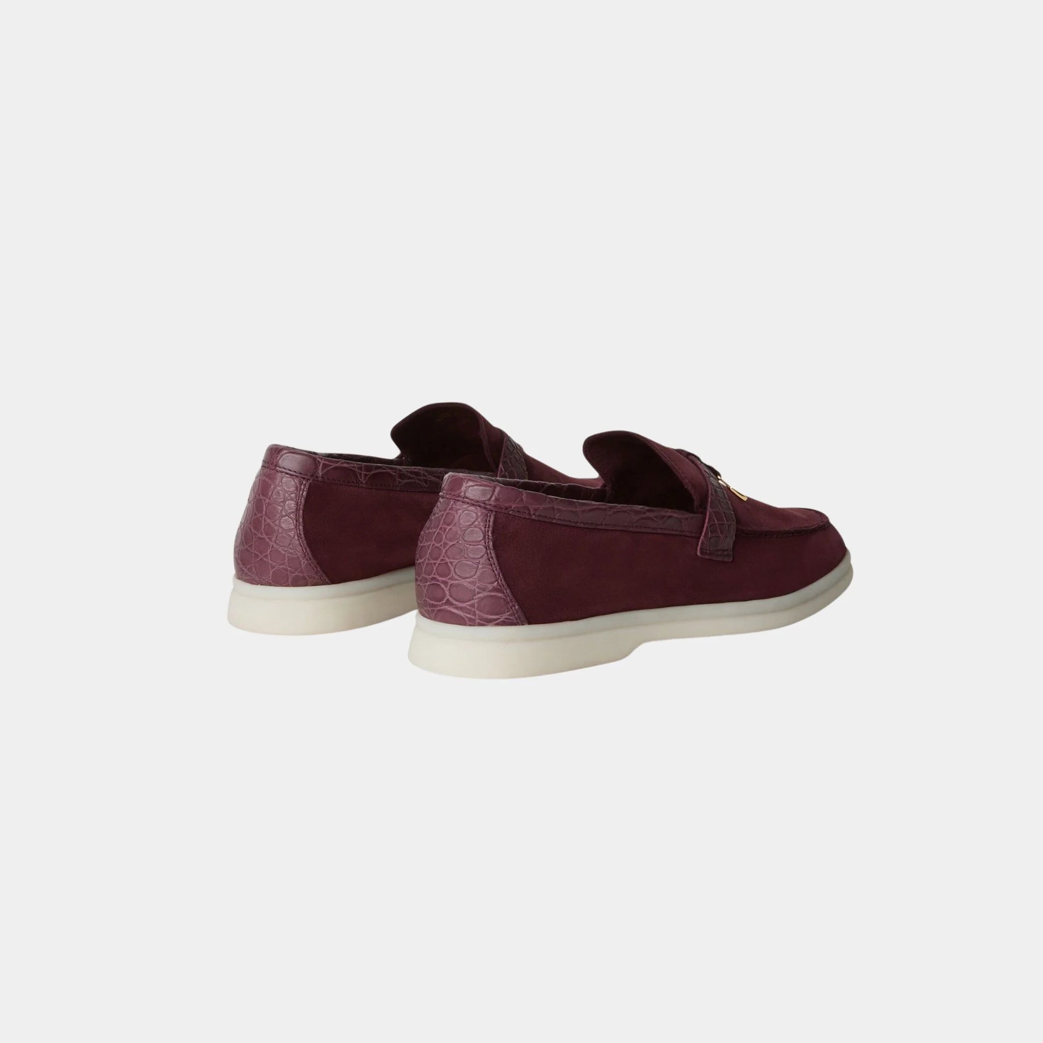 Loro Piana Summer Charms Walk Loafer Suede with Caiman Skin, Wild Plum, Back