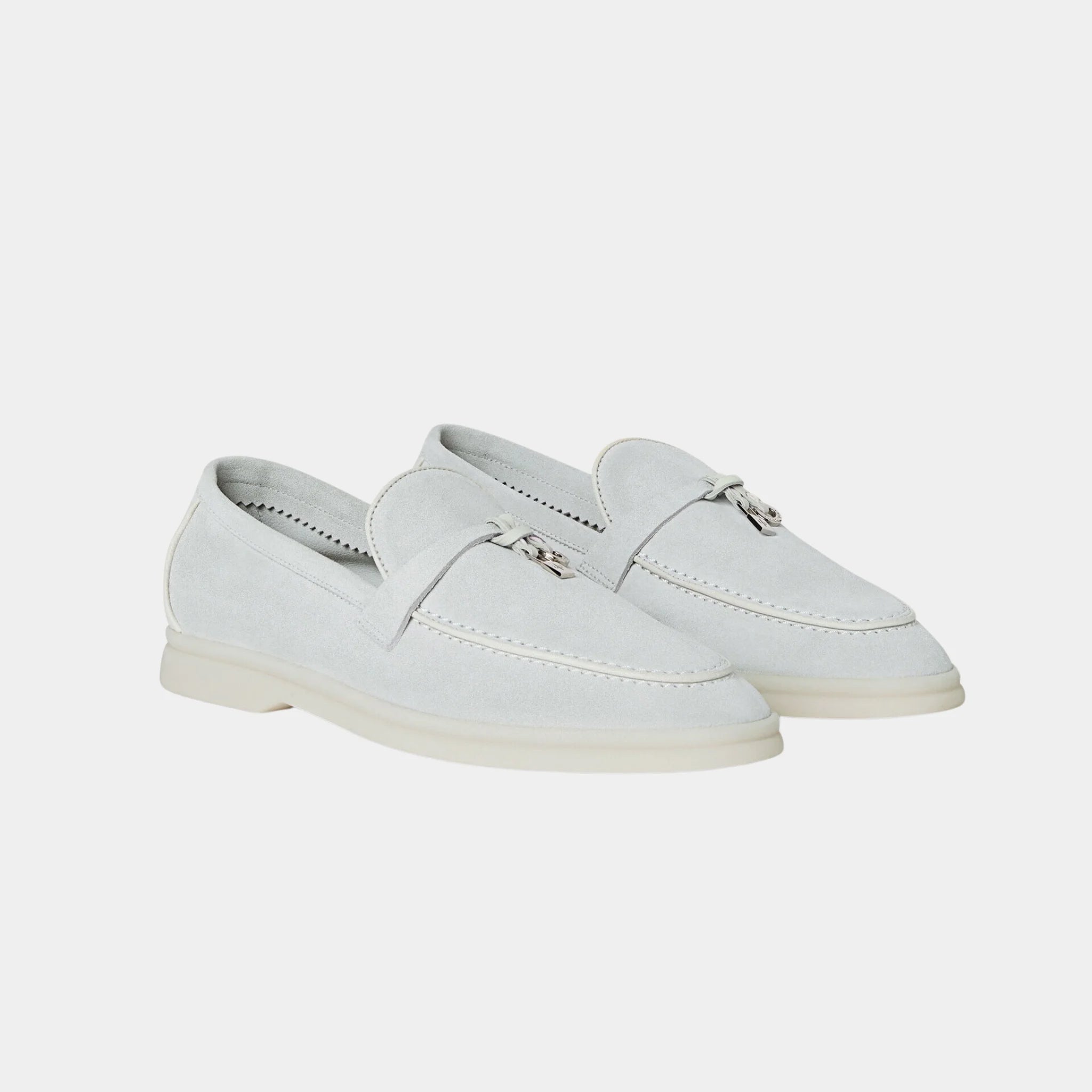 Loro Piana Summer Charms Walk Loafer in Suede & Lambskin, Delicate Dew, Front