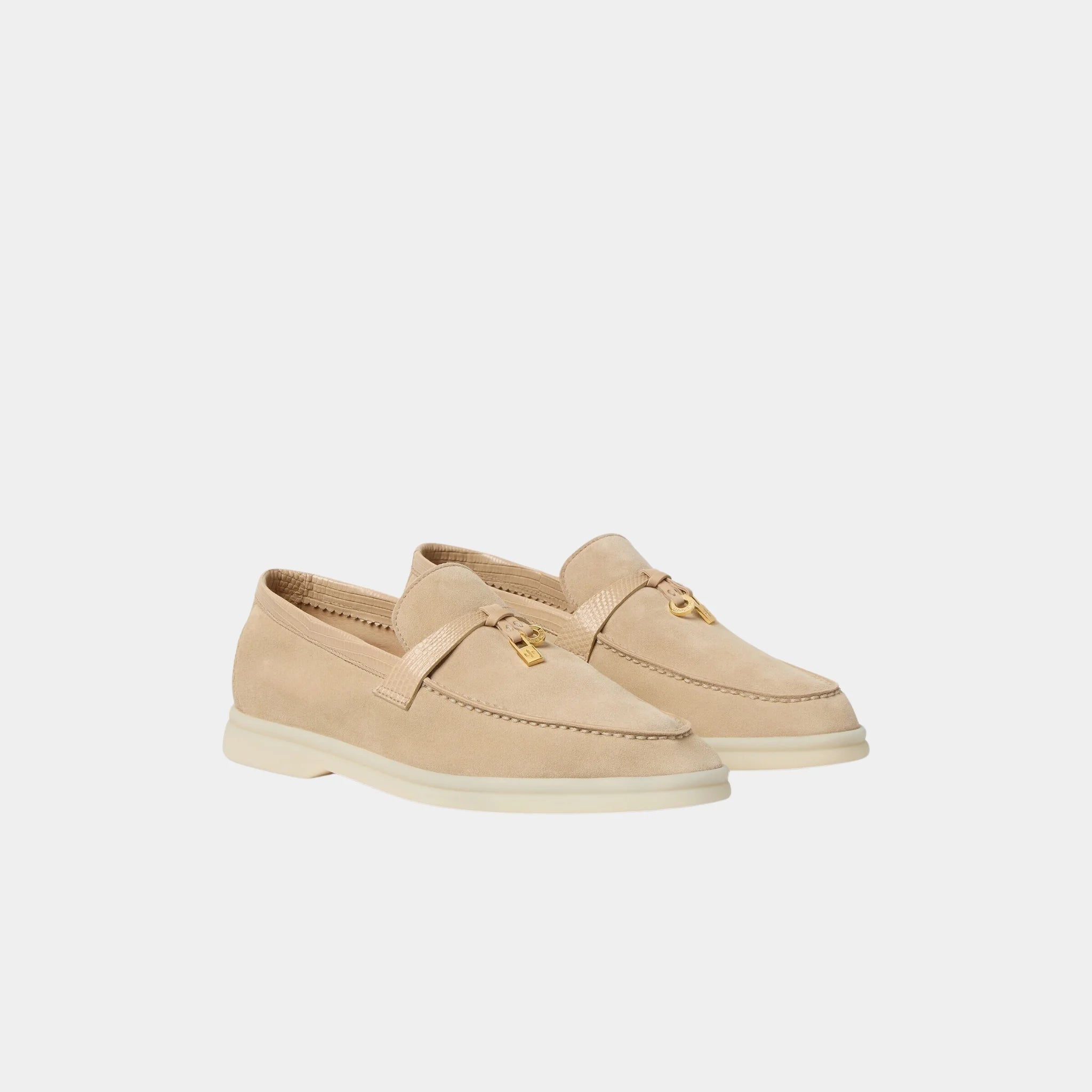 Loro Piana Summer Charms Walk Loafer Suede Lizard Skin, Ancient Sandstone, Front