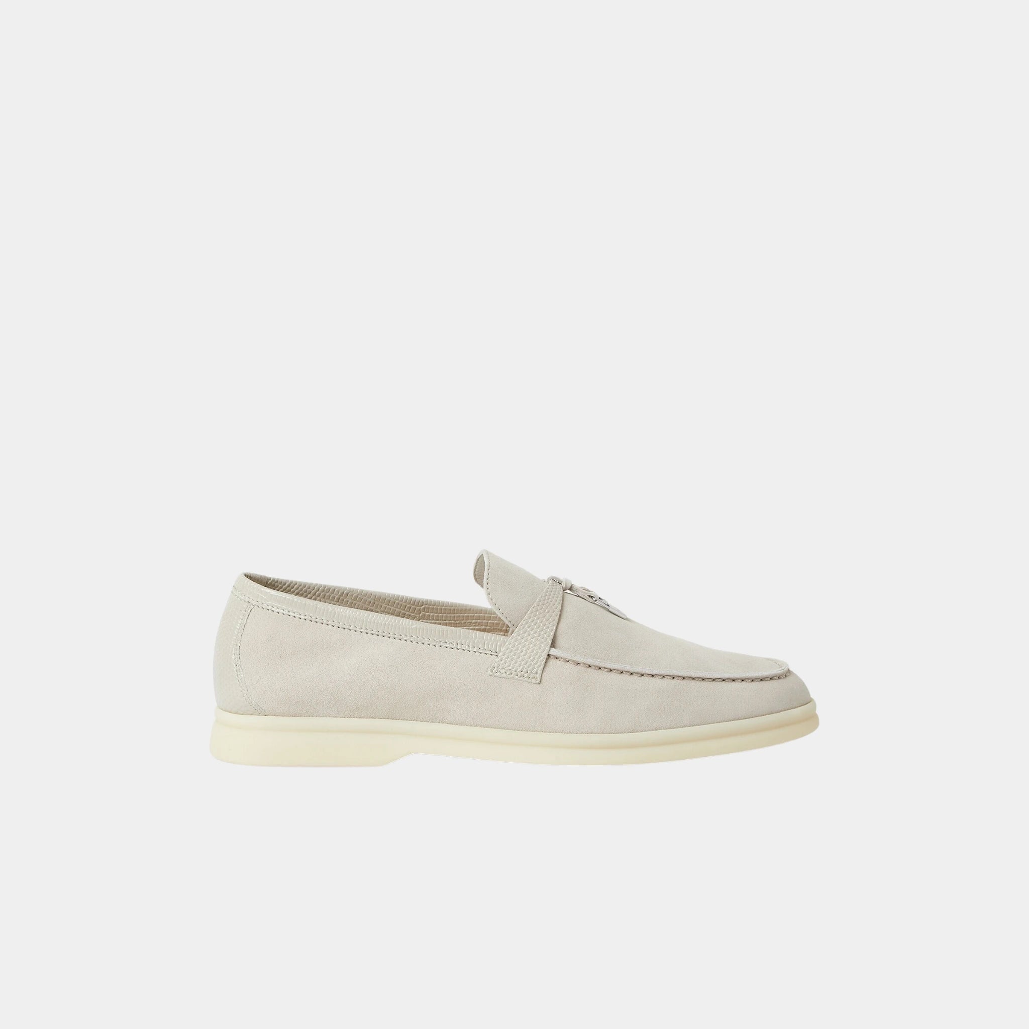 Loro Piana Summer Charms Walk Loafer Suede Lizard Skin, Pearl, Side