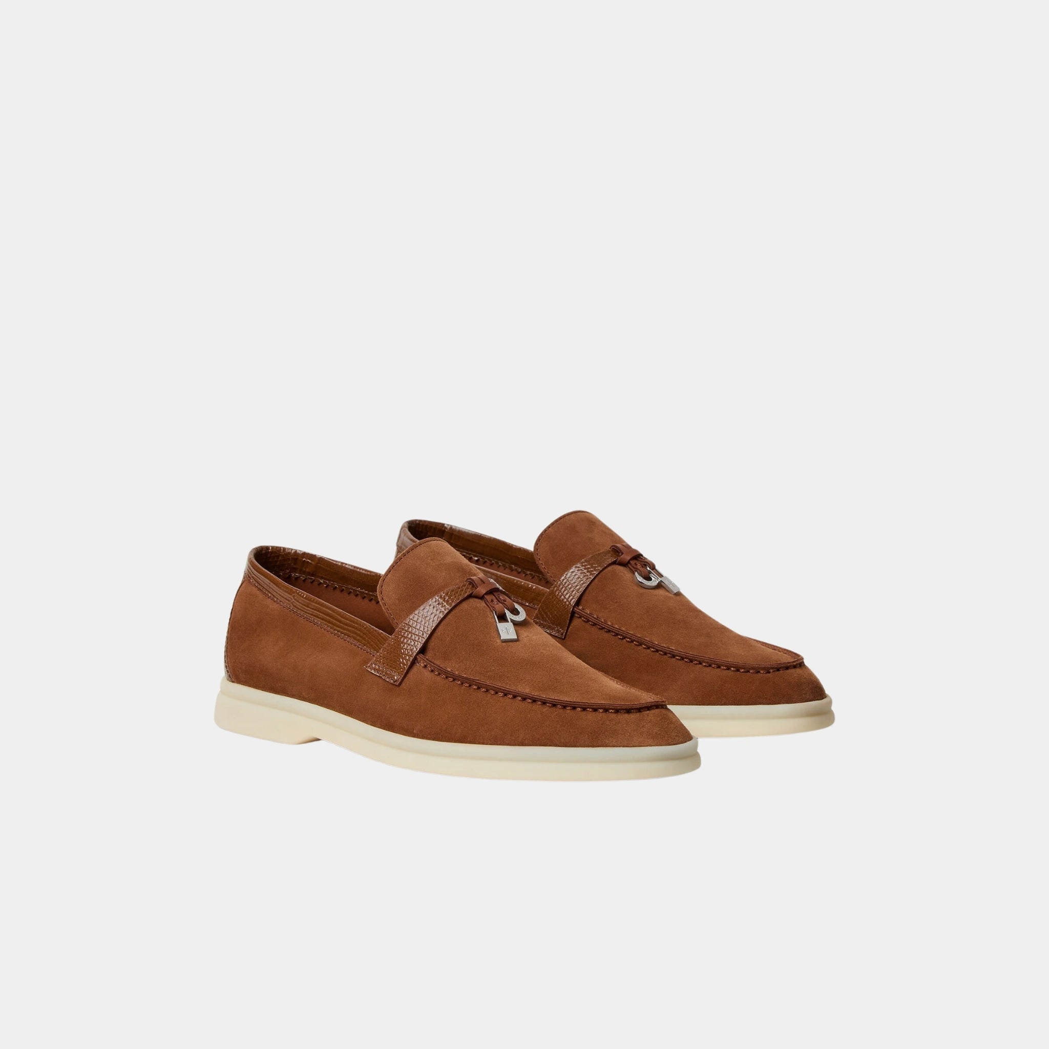 Loro Piana Summer Charms Walk Loafer Suede Lizard Skin, Tart, Front