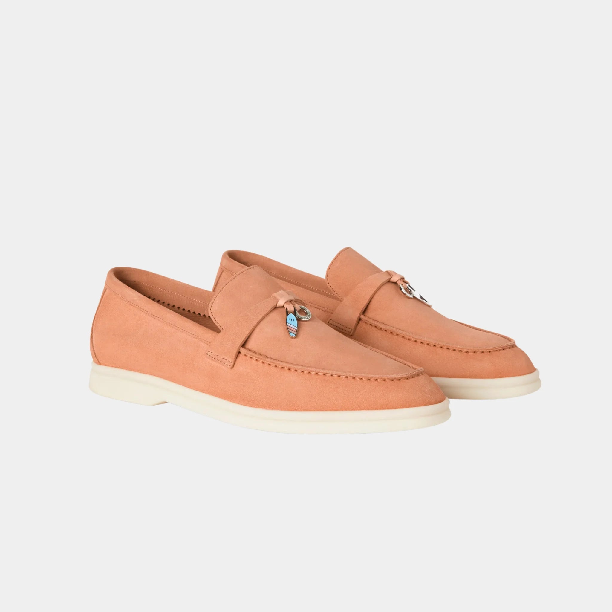 Loro Piana Summer Charms Walk Loafer in Suede with My Charms, Himalayan Salt, Front