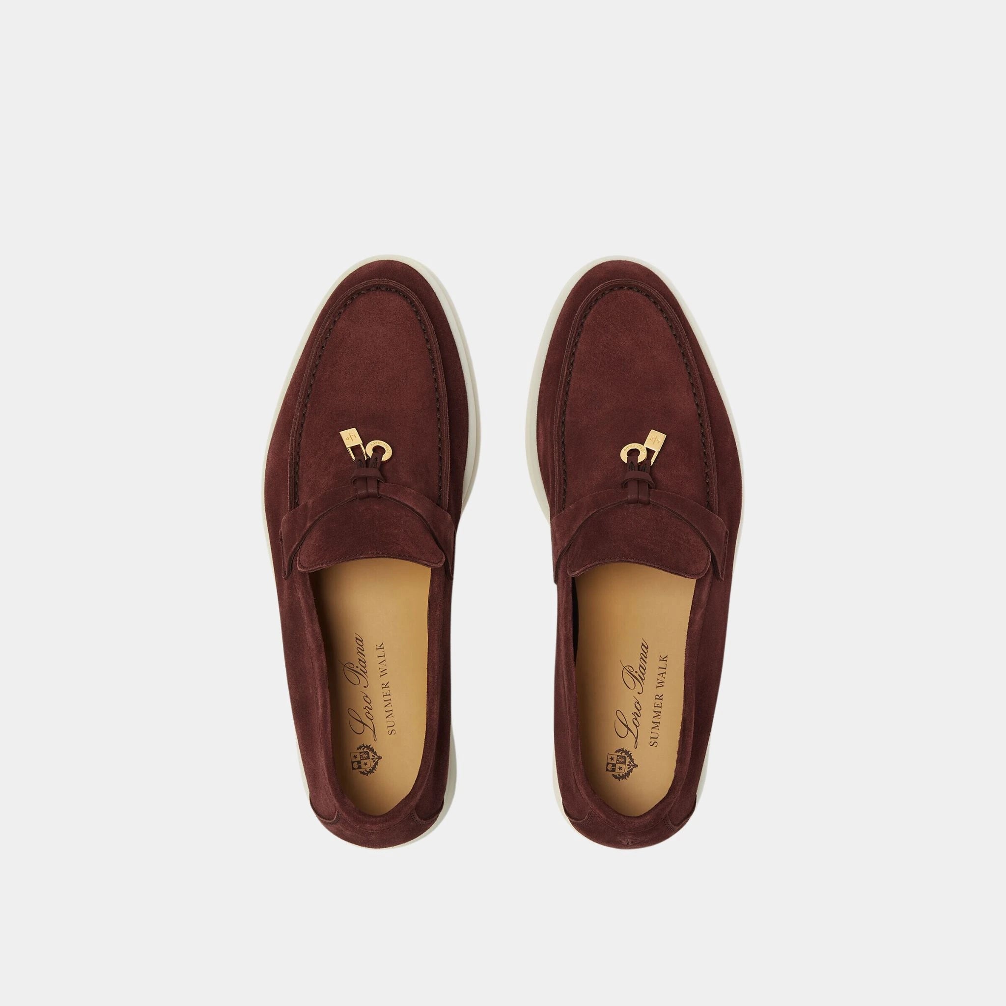 Loro Piana Summer Charms Walk Suede Loafers, Oxblood, Top