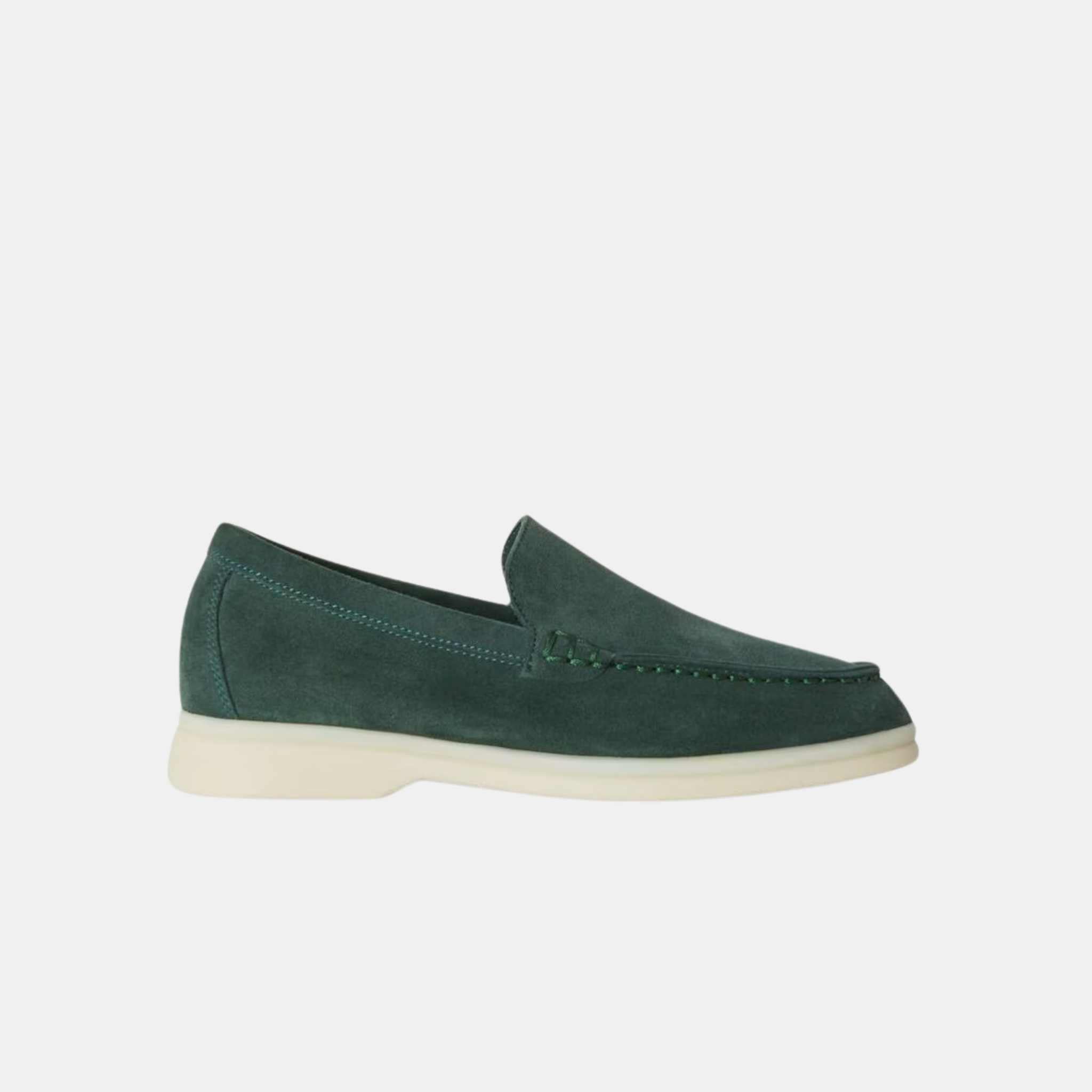 Loro Piana Summer Walk Kids’ Loafers Suede,Green Glass, Side, View
