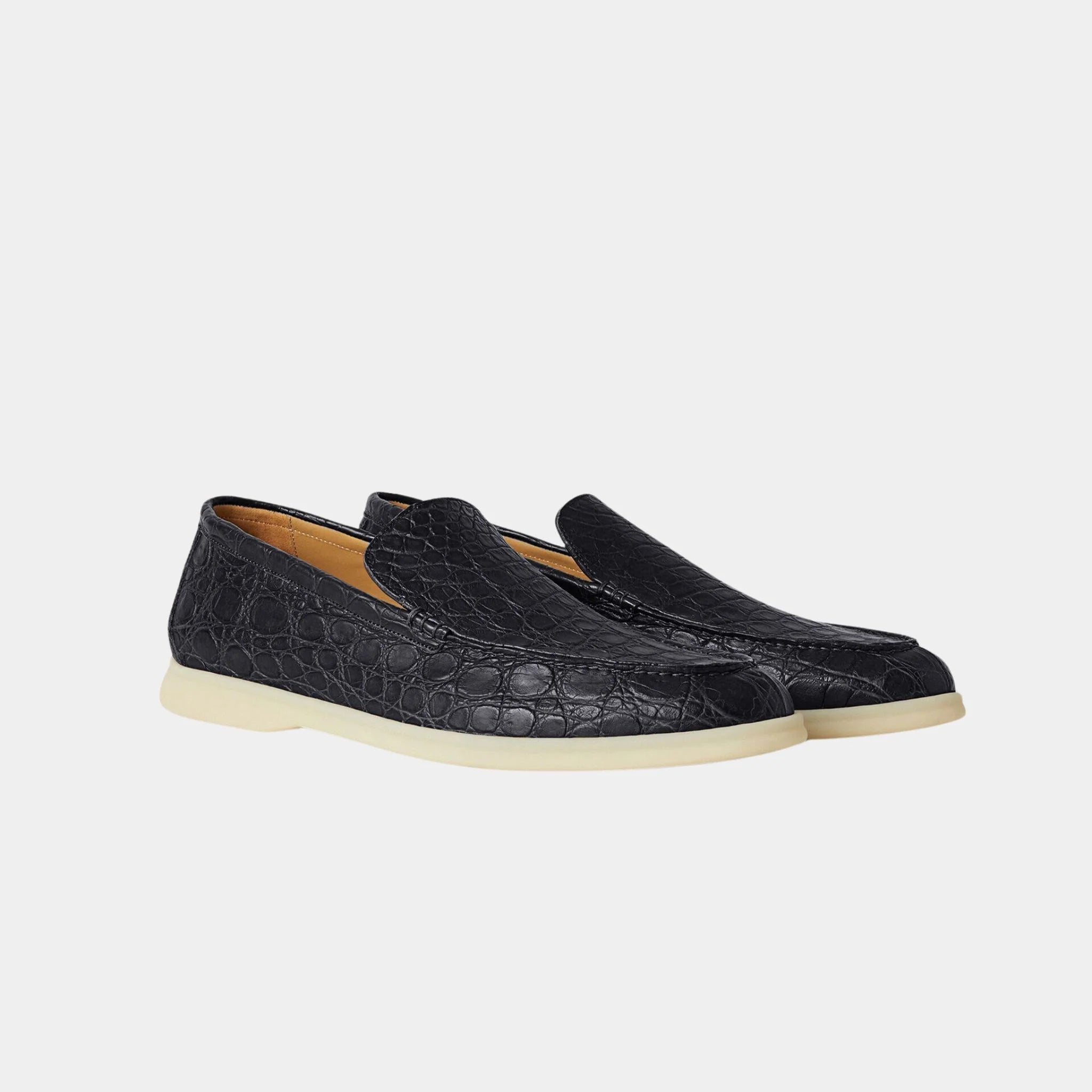 Loro Piana Summer Walk Loafer in Caiman Leather, Classic Blue, Front