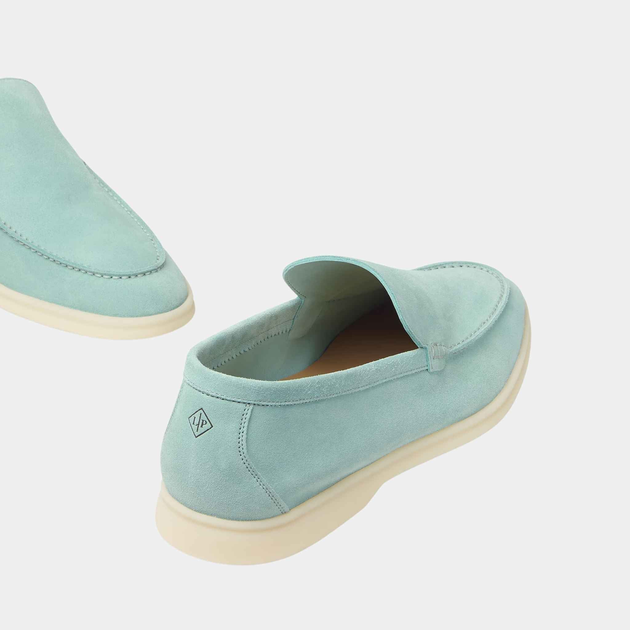 Loro Piana Summer Walk Loafers With Calfskin Lining, Acquamarina, Back