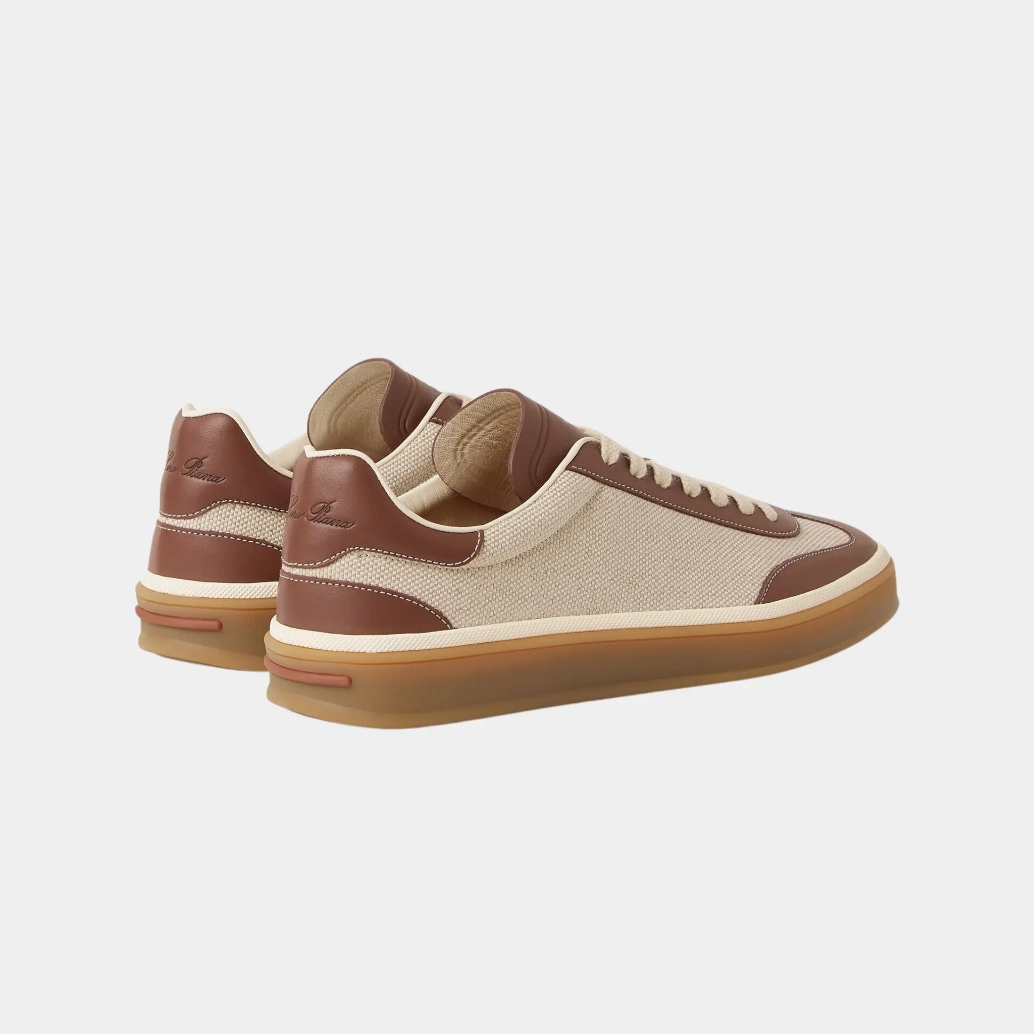 Loro Piana Tennis Walk Sneaker in Cotton & Linen, Natural Caramel Sugar, Back