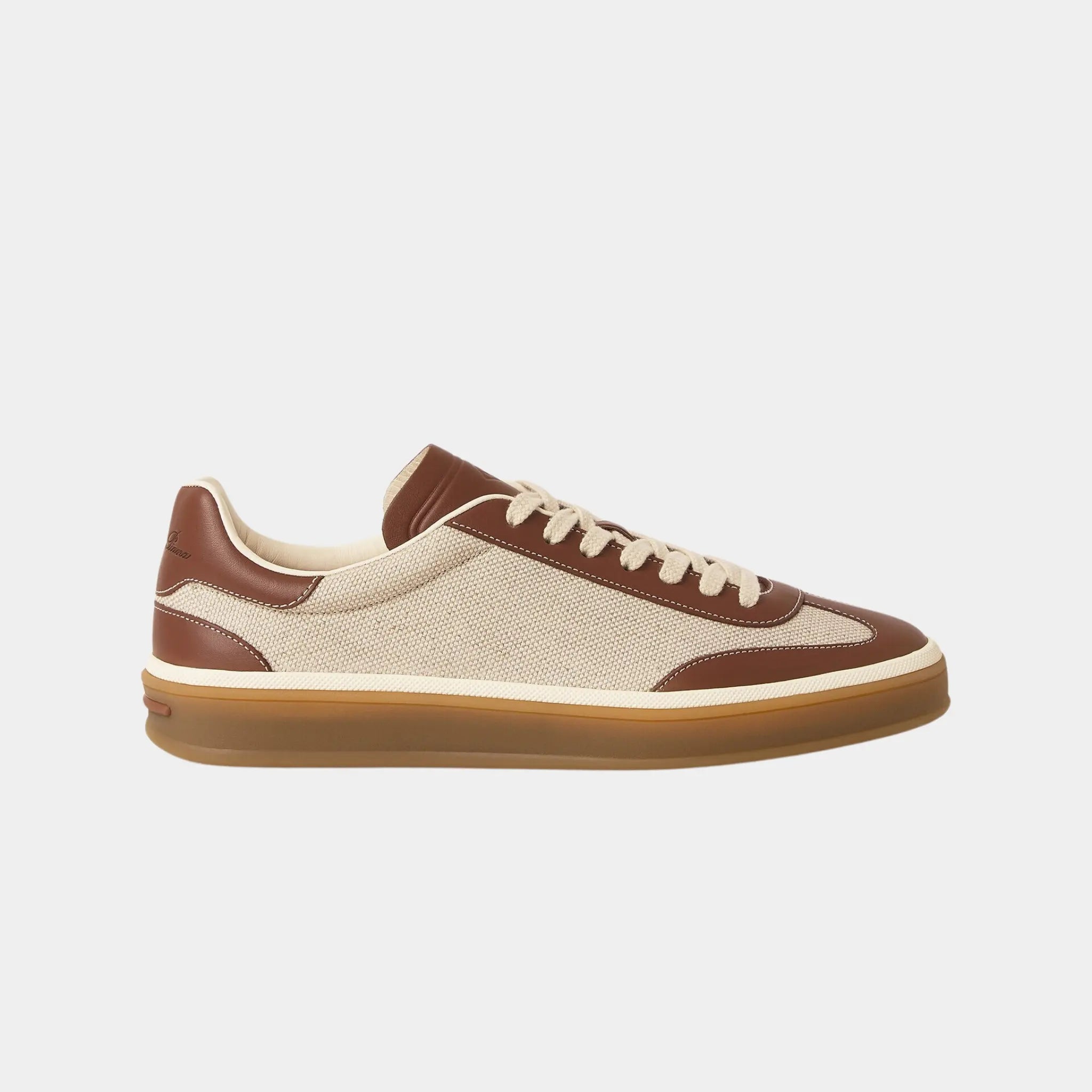 Loro Piana Tennis Walk Sneaker in Cotton & Linen, Natural Caramel Sugar, Side