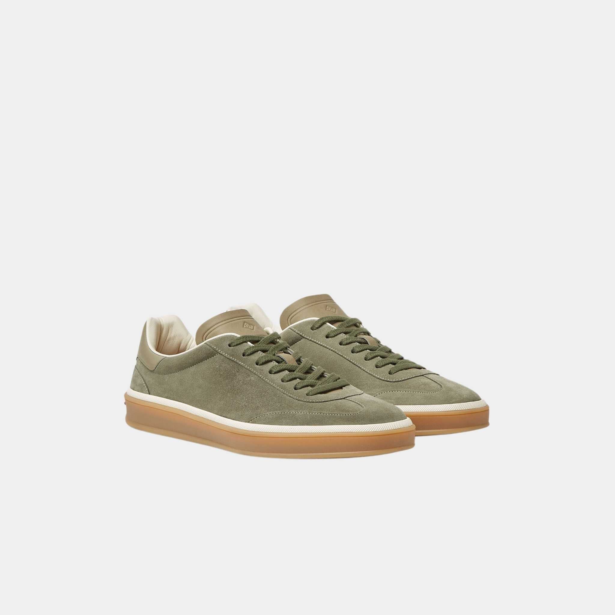 Loro Piana Tennis Walk Sneaker Men Suede Calf Split, Army Gray, Front