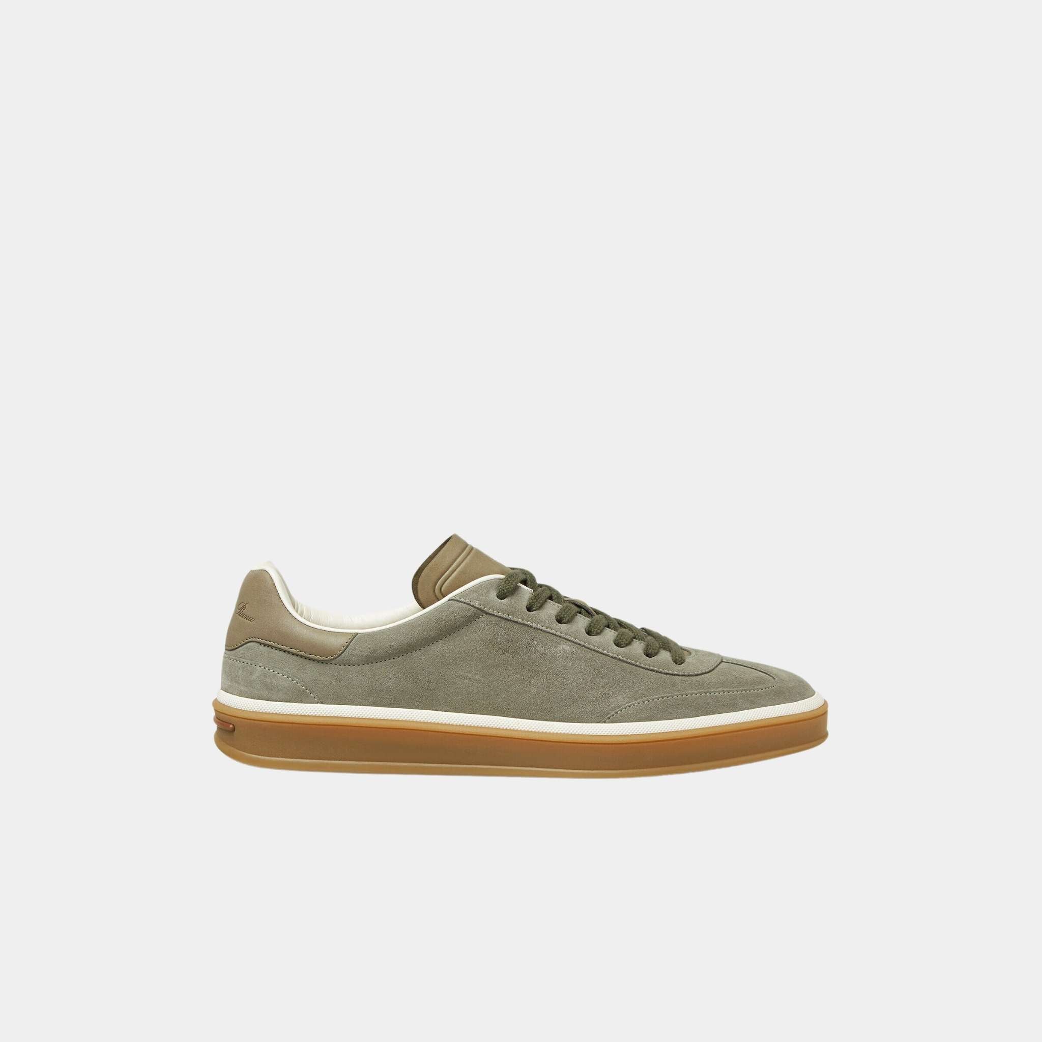 Loro Piana Tennis Walk Sneaker Men Suede Calf Split, Army Gray, Side