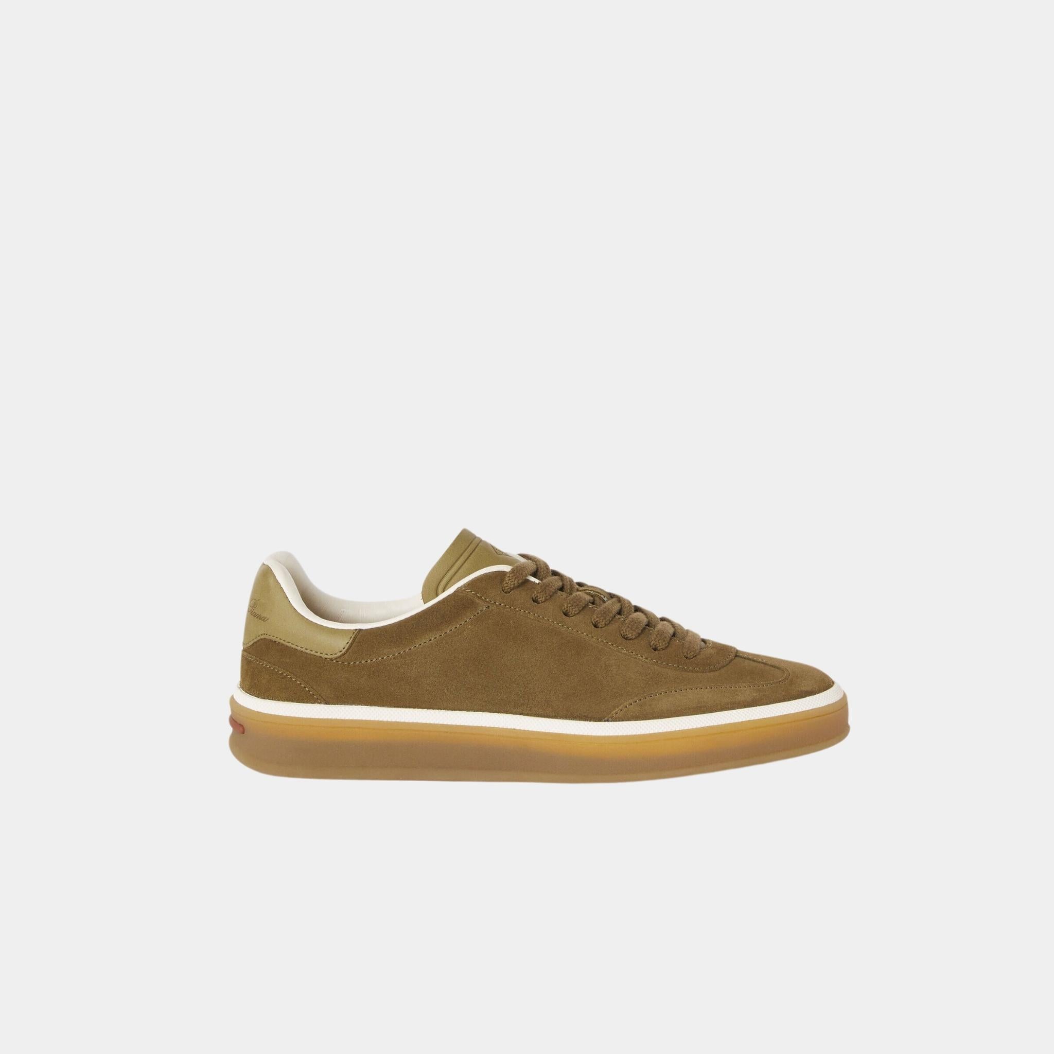 Loro Piana Tennis Walk Sneaker Suede Calf Split, Tundra Green, Side