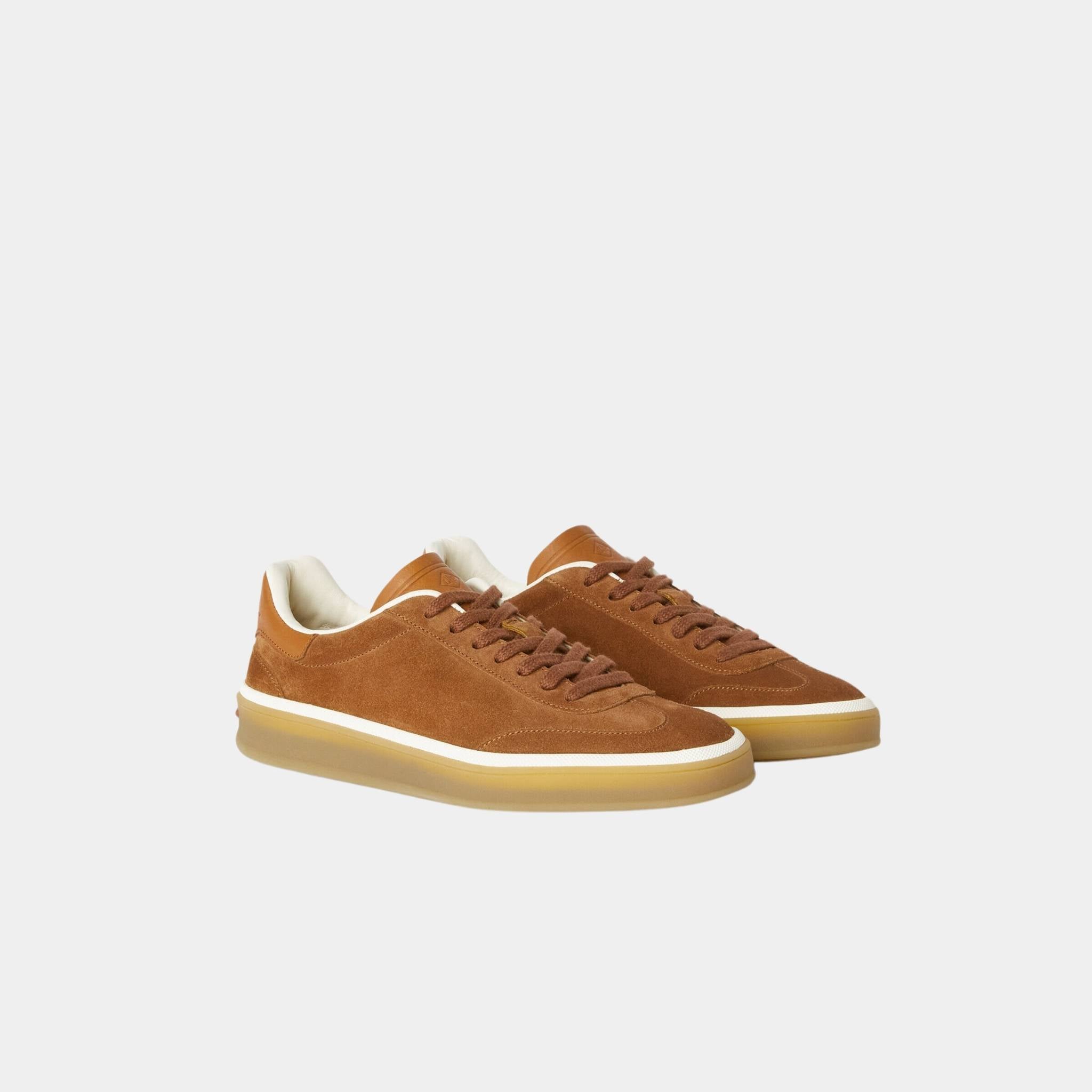 Loro Piana Tennis Walk Suede Calf Split Sneaker, Bark Wood, Front