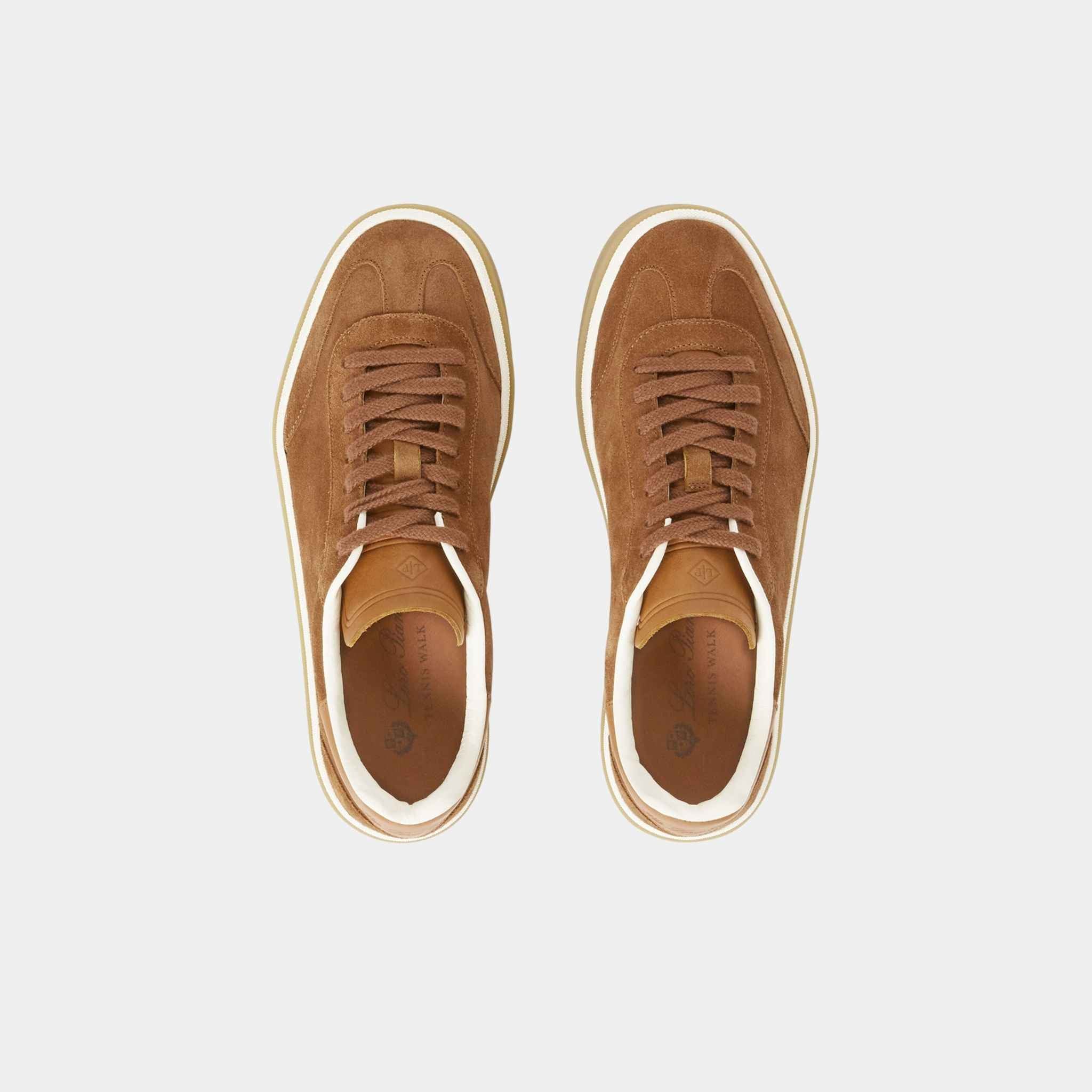 Loro Piana Tennis Walk Suede Calf Split Sneaker, Bark Wood, Top
