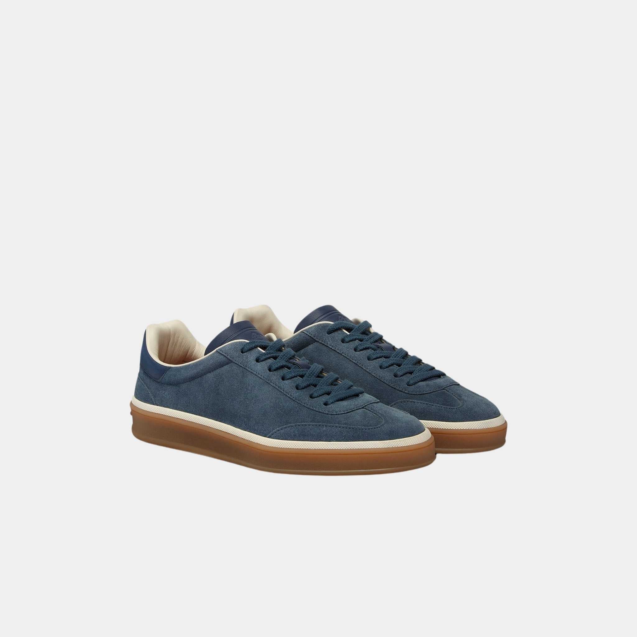 Loro Piana Tennis Walk Suede Calf Split Sneaker, Black Figs, Front
