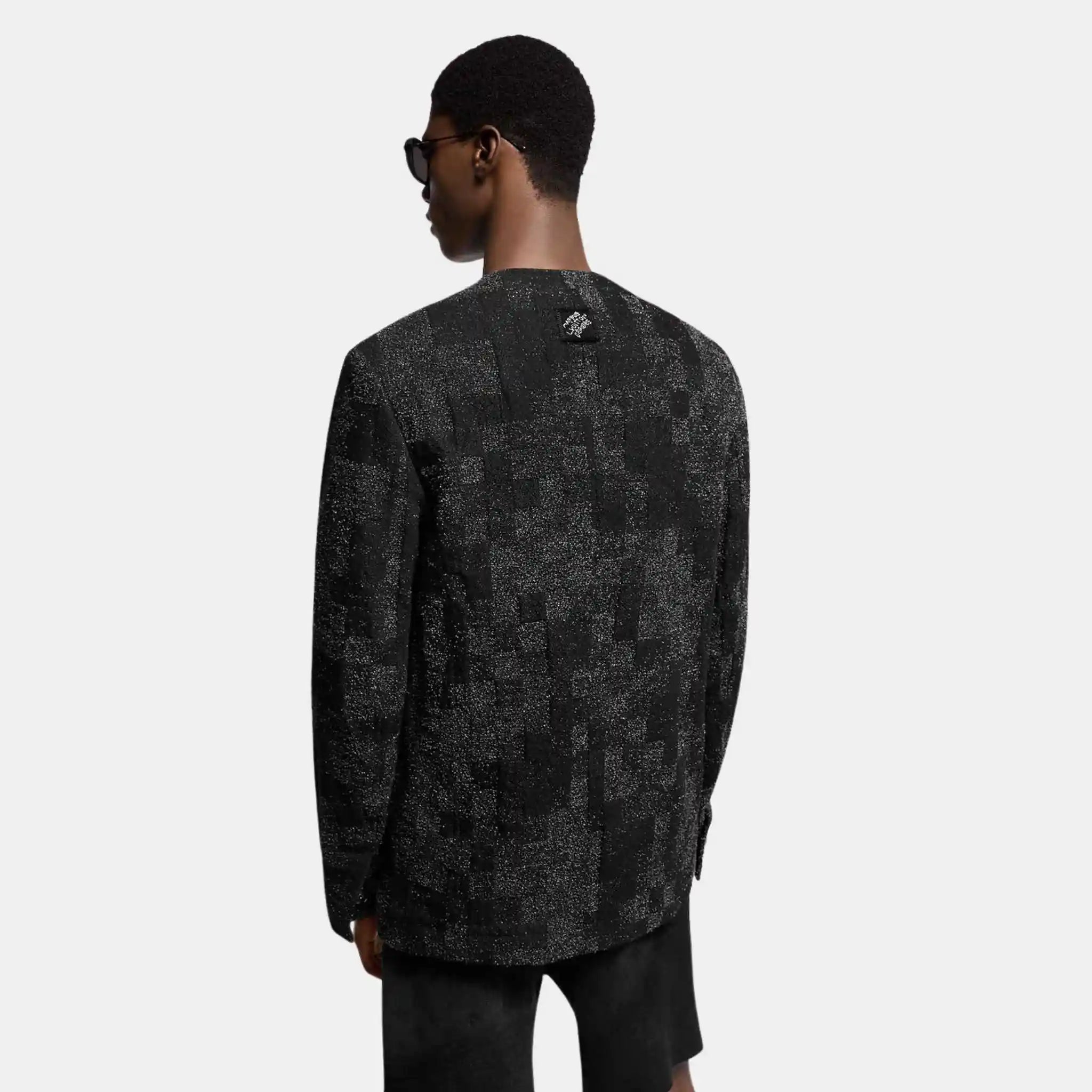 Louis Vuitton Denim Bouclette Collarless Jacket Black, Model Back