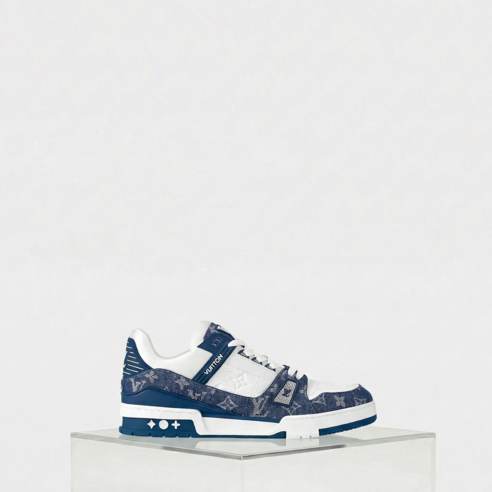 Louis Vuitton LV Trainers Monogram Denim and Monogram Calf Leather, Blue, Side
