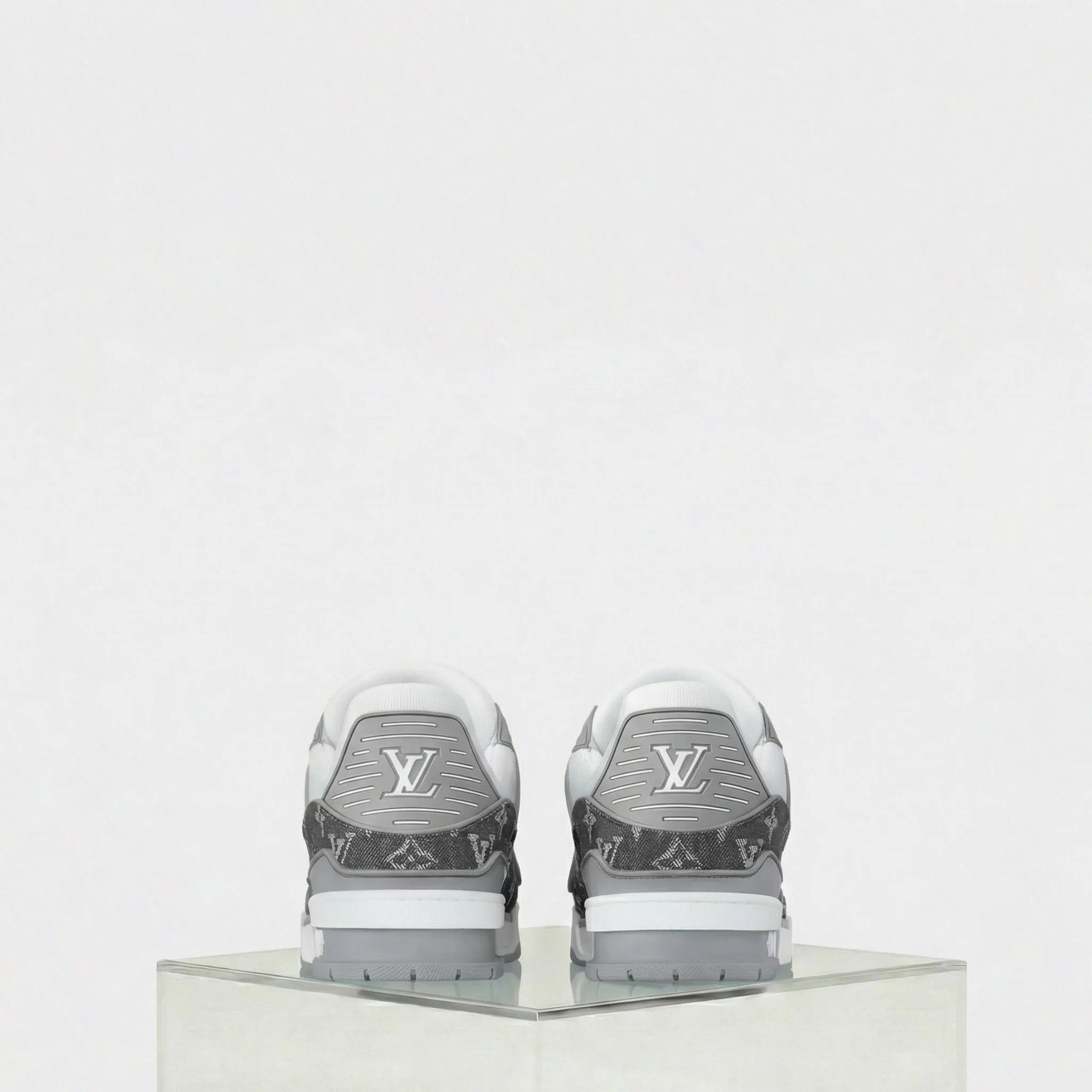 Louis Vuitton LV Trainers Monogram Denim and Monogram Calf Leather, Grey, Back
