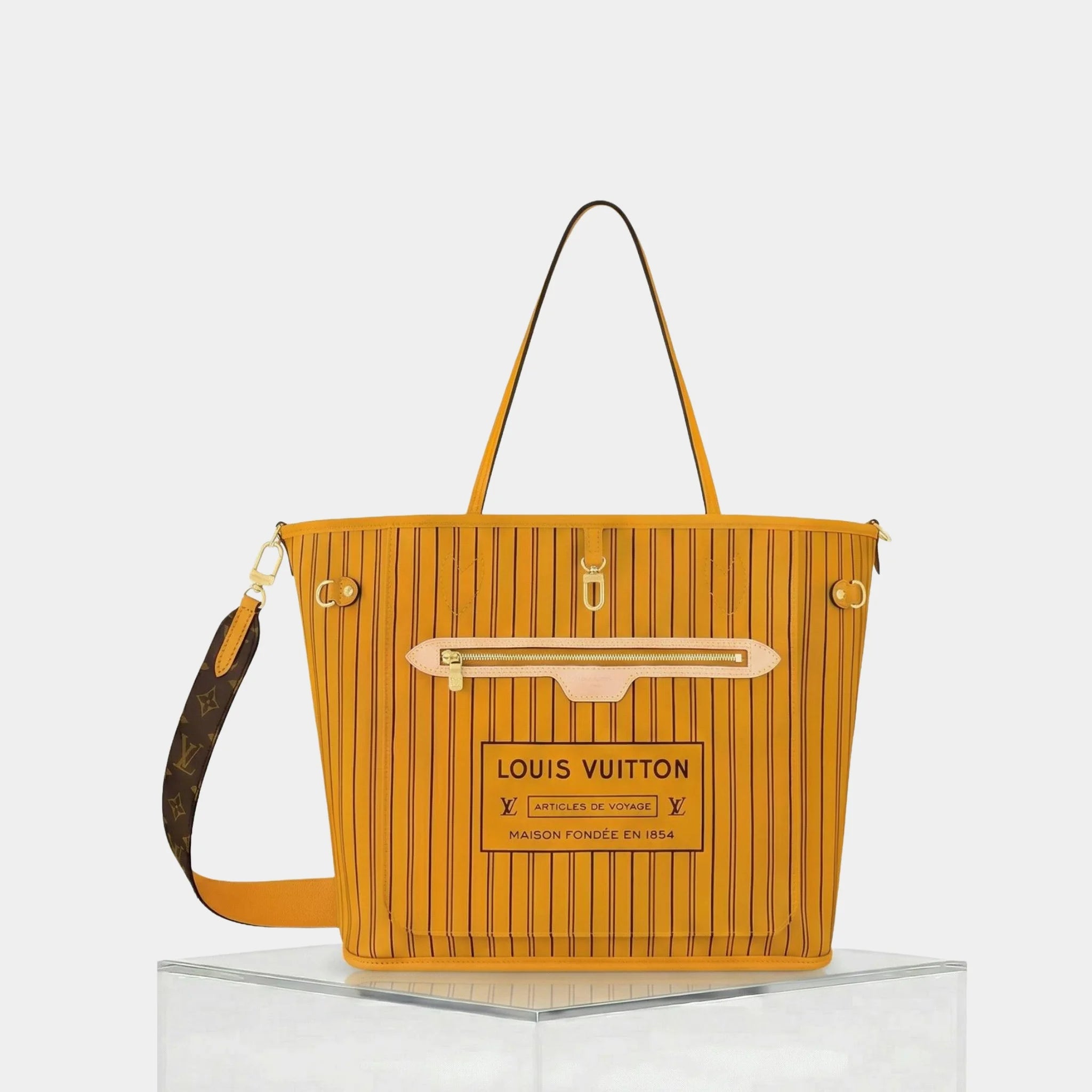 Louis Vuitton Neverfull Bandoulière Monogram Inside Out MM Handbag, Safran Yellow, Front