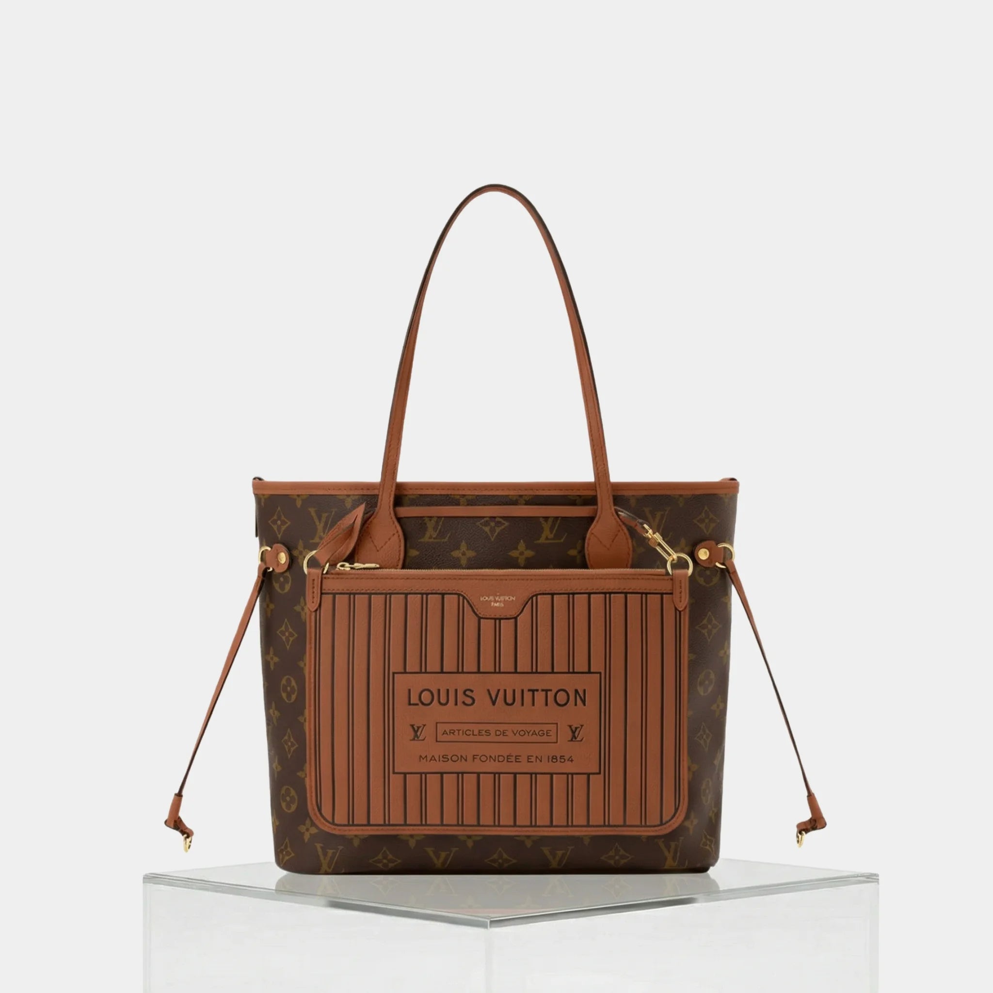 Louis Vuitton Neverfull Inside Out MM Handbag, Tan, Front