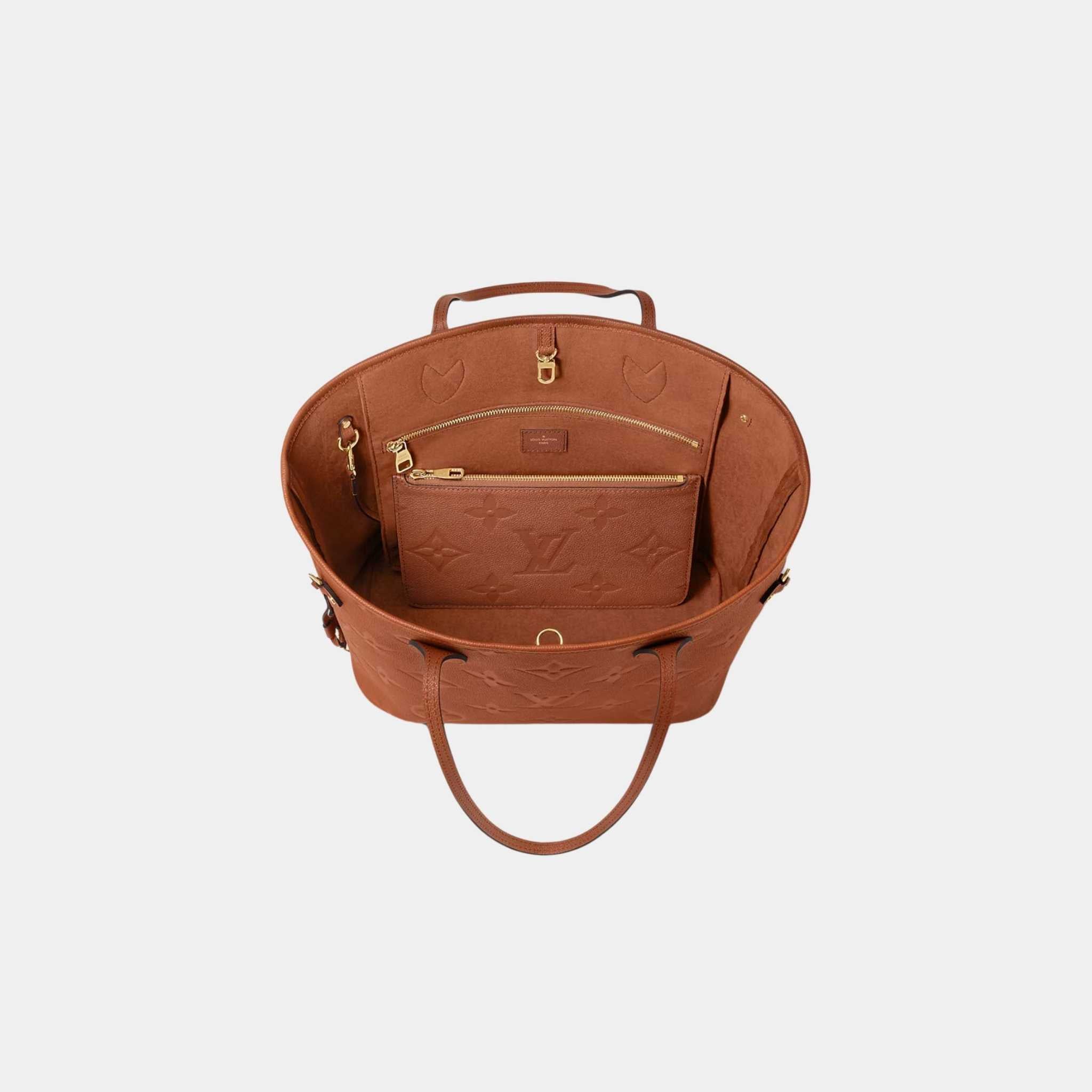 Louis Vuitton Neverfull MM Embossed Grained Cowhide Leather Handbag, Cognac, Top