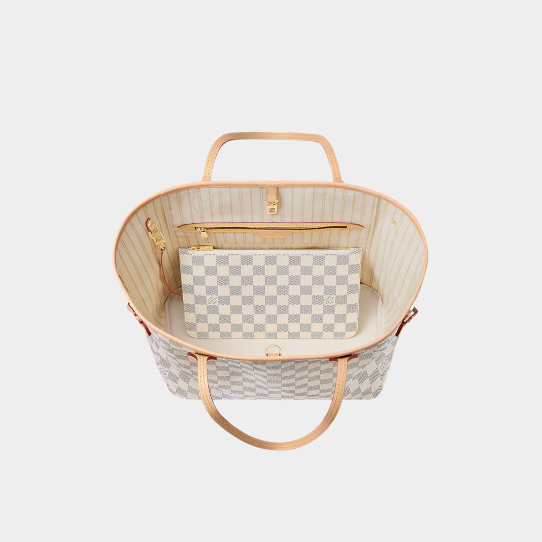 Louis Vuitton Neverfull MM Tote In Damier Azur, Beige, Top