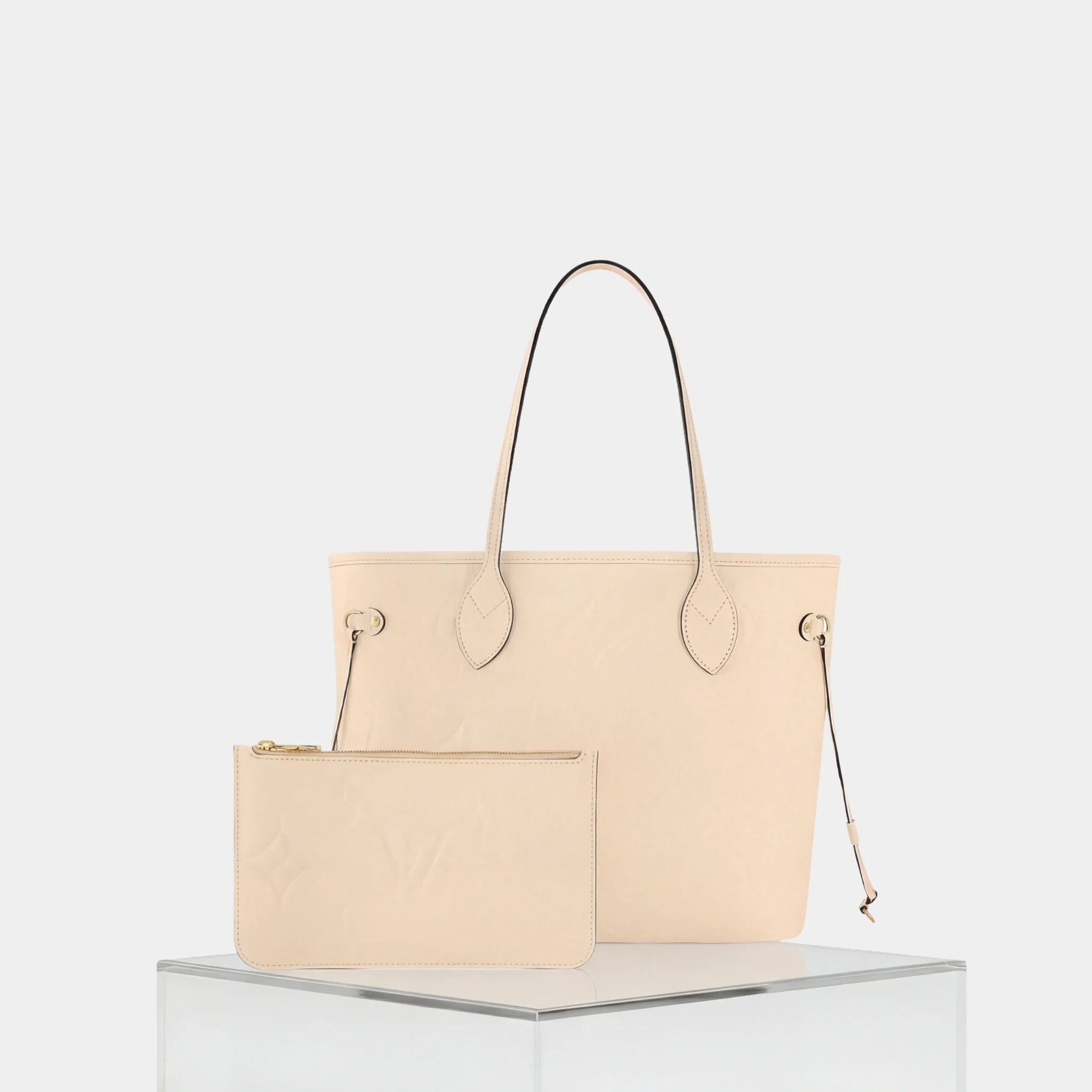 Louis Vuitton Neverfull MM Tote Bag Monogram Empreinte, Creme, Set