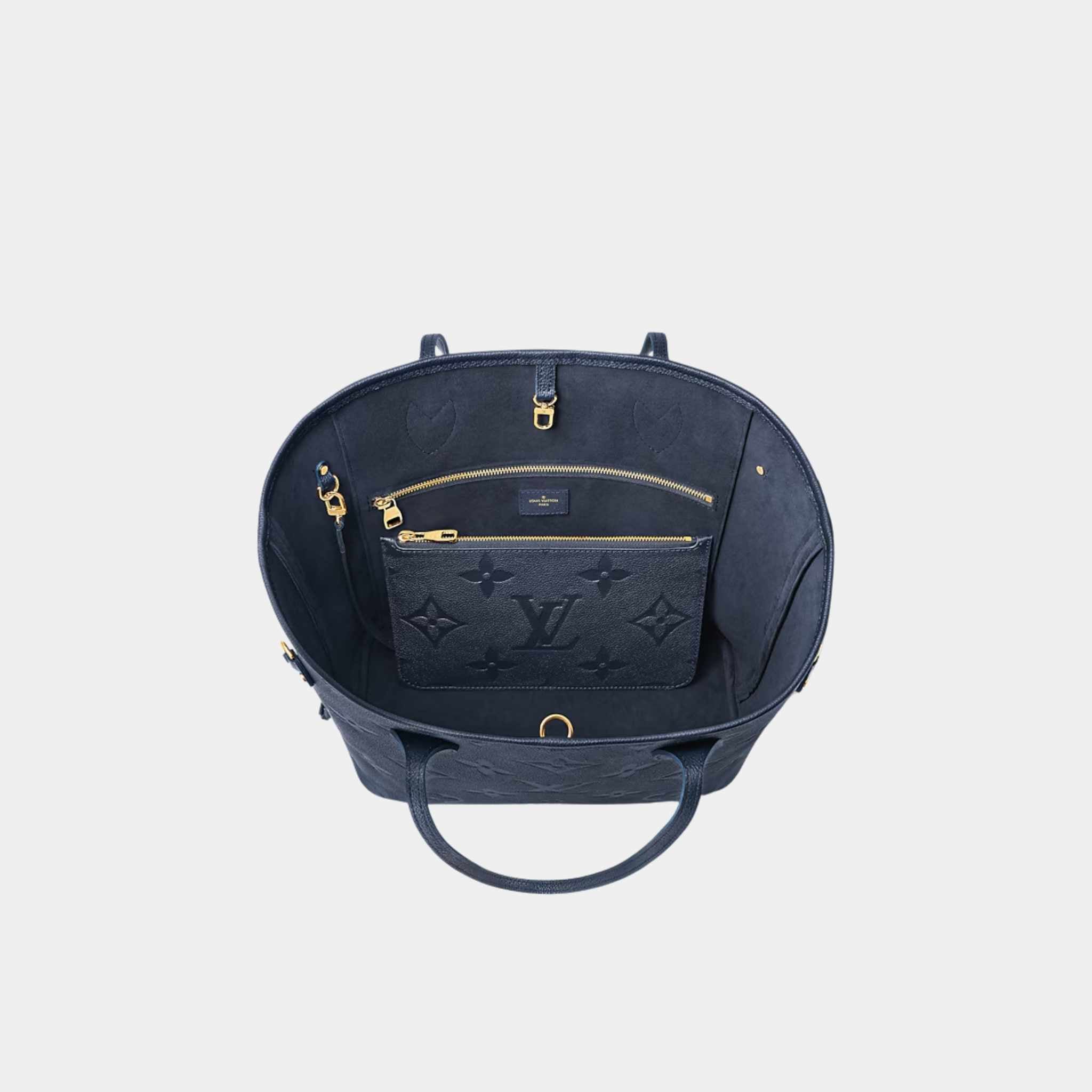Louis Vuitton Neverfull MM Tote Bag Monogram Empreinte, Navy, Top