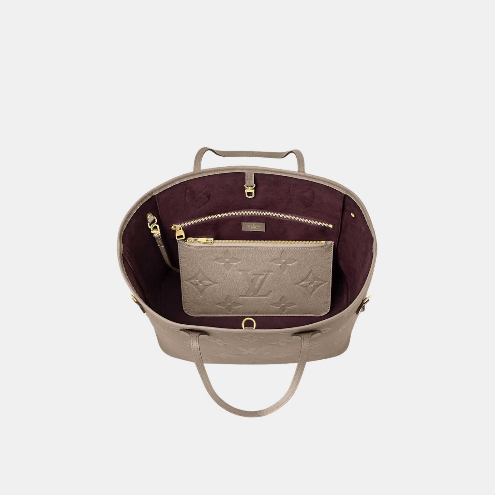 Louis Vuitton Neverfull MM Tote Bag Monogram Empreinte, Tourterelle, Top