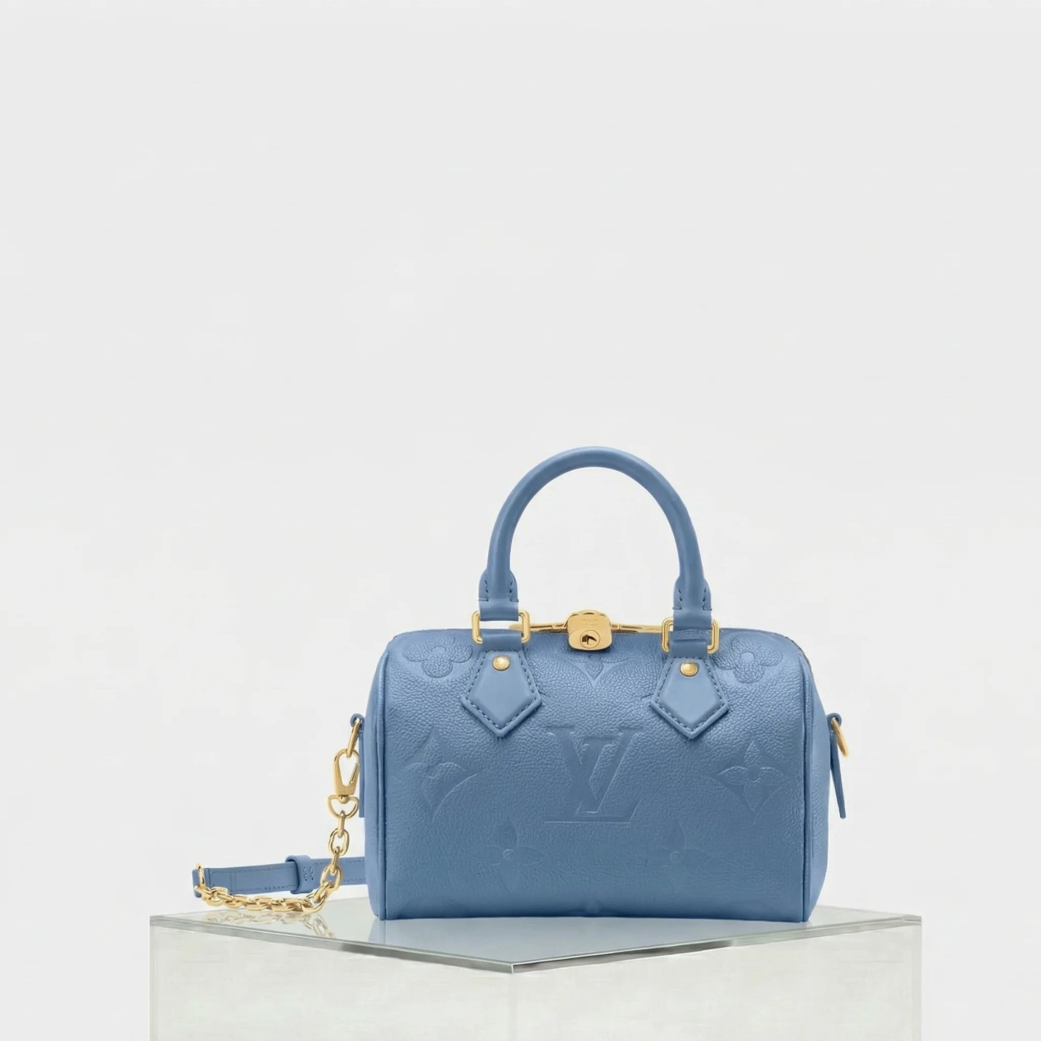 Louis Vuitton Speedy Bandouliere 20 Monogram Empreinte Leather, Bleu Jean, Front