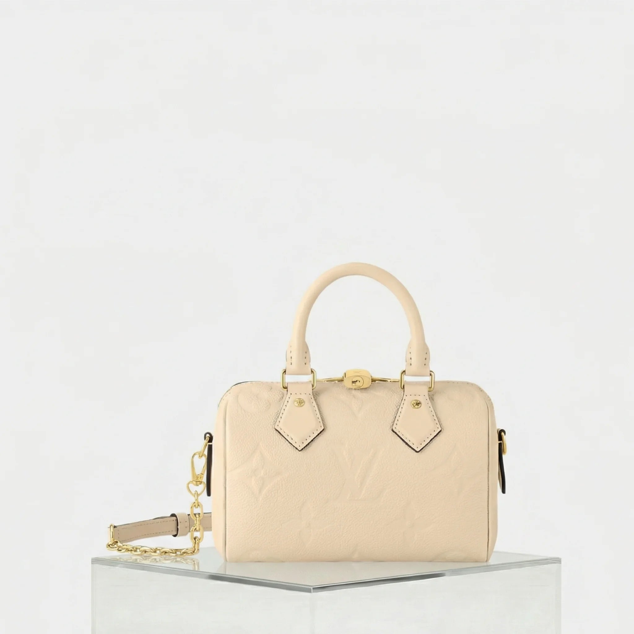 Louis Vuitton Speedy Bandouliere 20 Monogram Empreinte Leather, Creme, Front