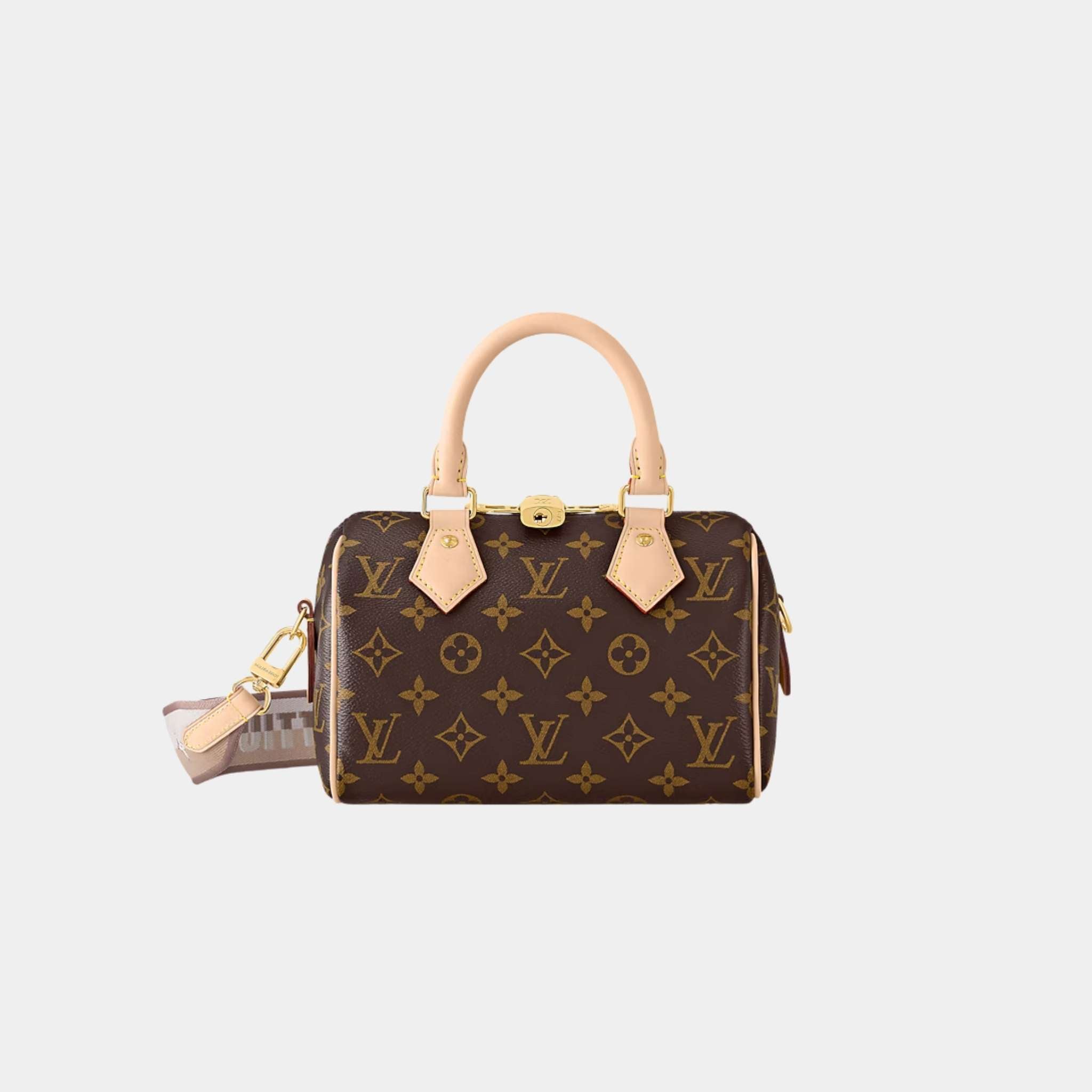 Louis Vuitton Speedy Bandouliere 20 Handbag Monogram Canvas, Beige, Front