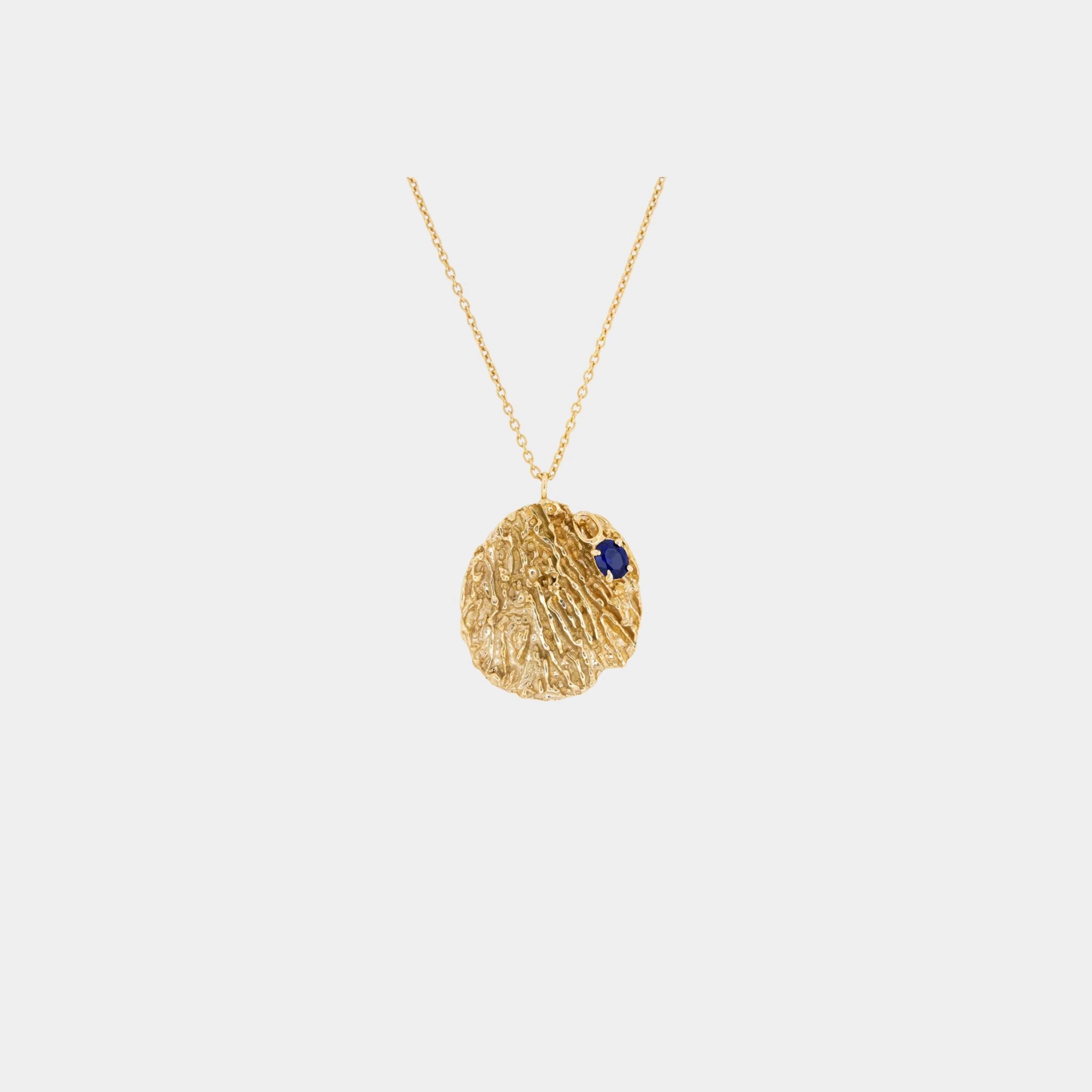 Loveness Lee Maitake Sapphire Medallion Necklace, Gold, Front