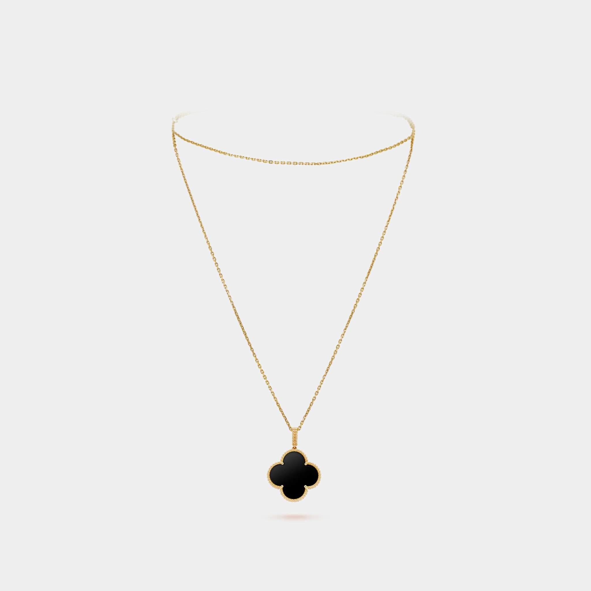 Magic Alhambra Long Necklace 1 Motif Yellow Gold Onyx,Front